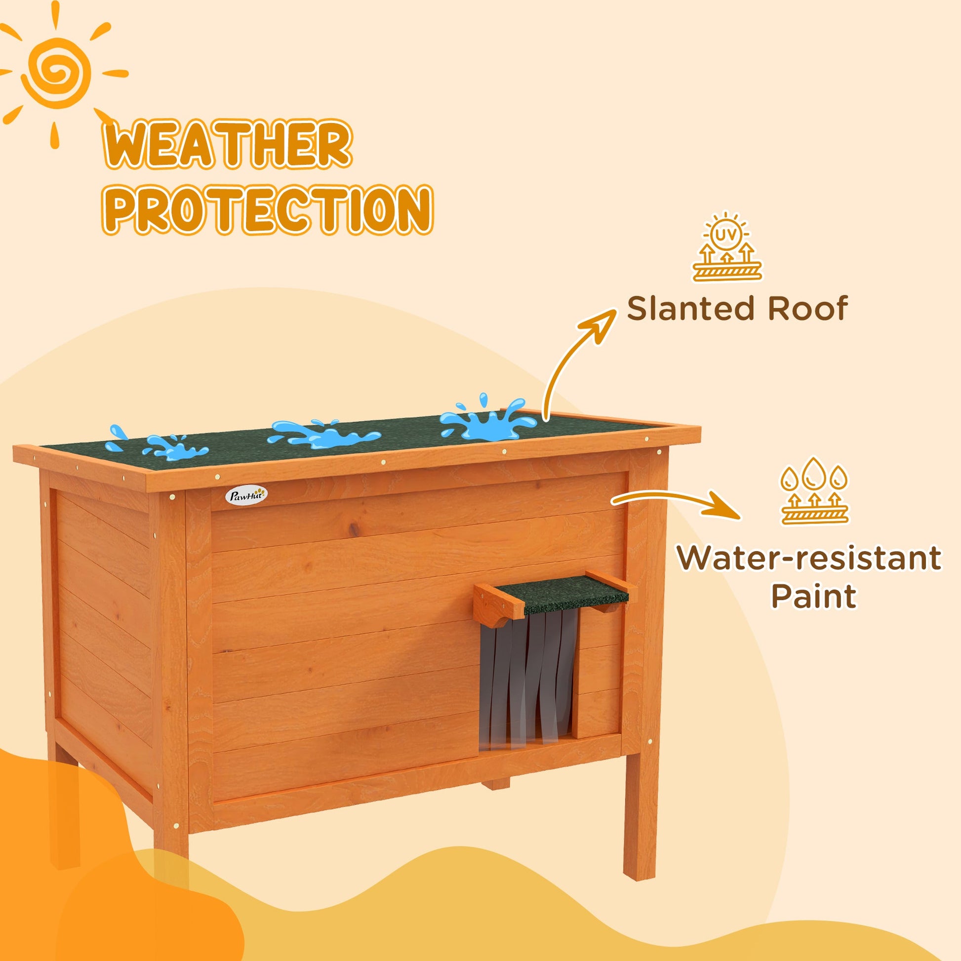 Outdoor Cat House, Feral Insulate Wooden Kitten House with Removable Floor, Water-Resistant Openable Roof, 85 x 50 x 68.5cm - Orange
