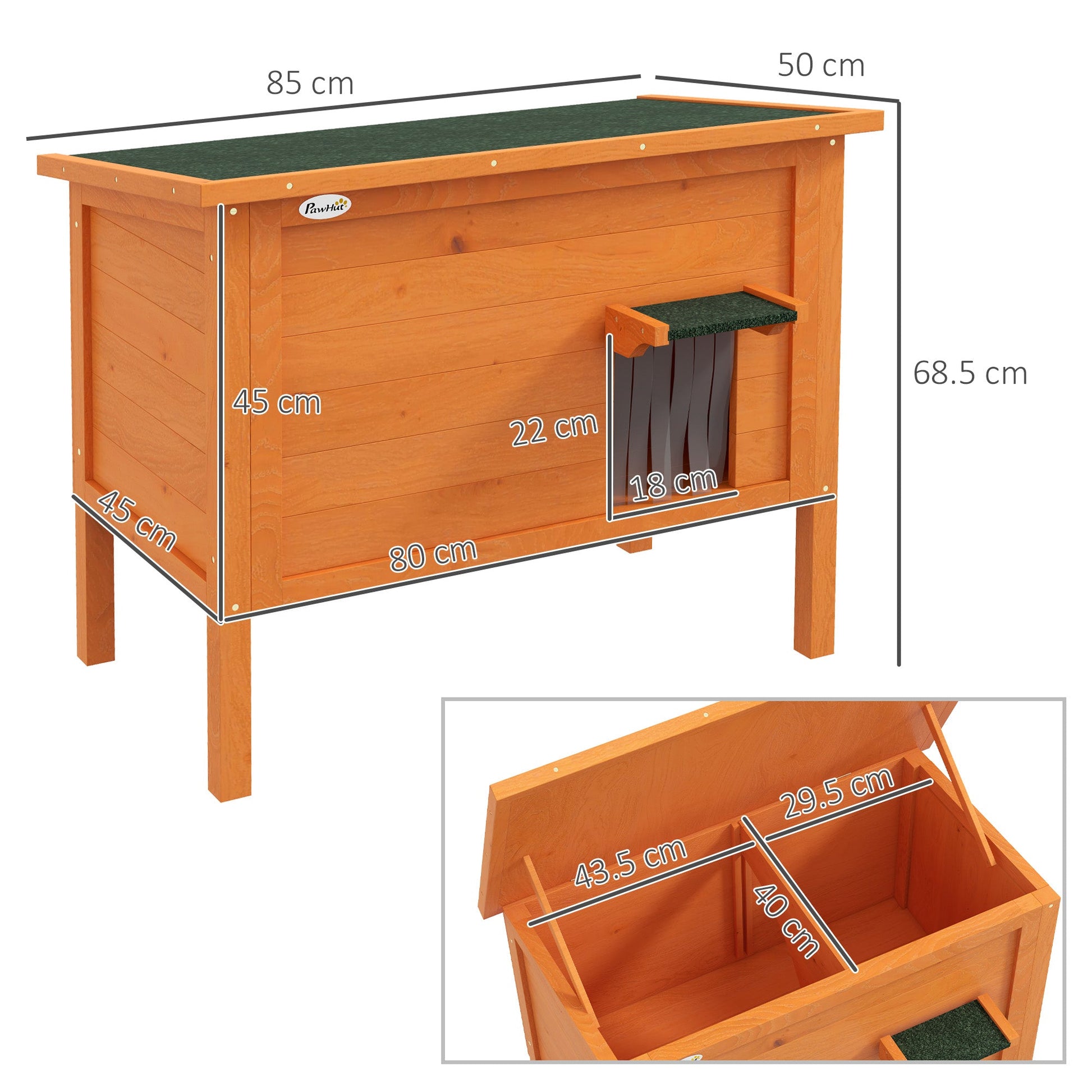 Outdoor Cat House, Feral Insulate Wooden Kitten House with Removable Floor, Water-Resistant Openable Roof, 85 x 50 x 68.5cm - Orange