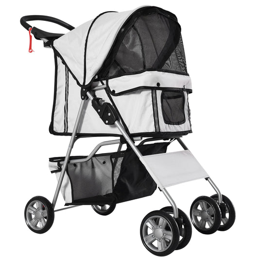 Pet Stroller for Small Miniature Dogs Cats Foldable Travel Carriage with Wheels Zipper Entry Cup Holder Storage Basket Grey