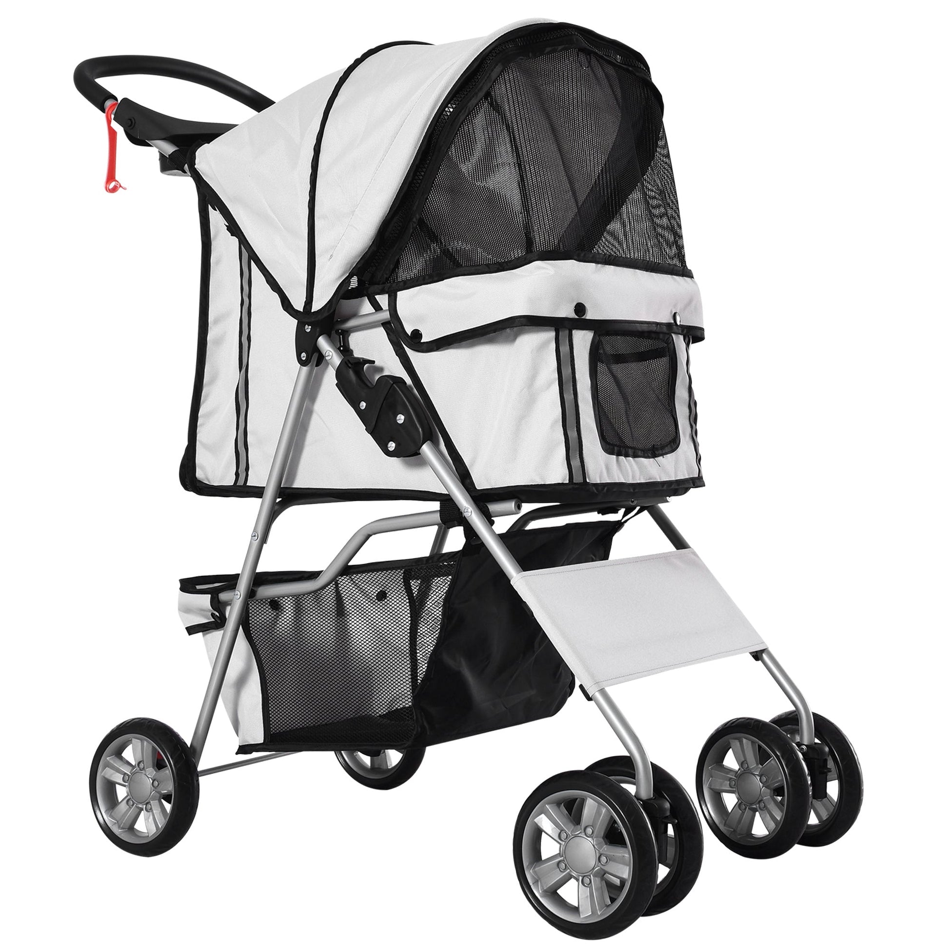 Pet Stroller for Small Miniature Dogs Cats Foldable Travel Carriage with Wheels Zipper Entry Cup Holder Storage Basket Grey