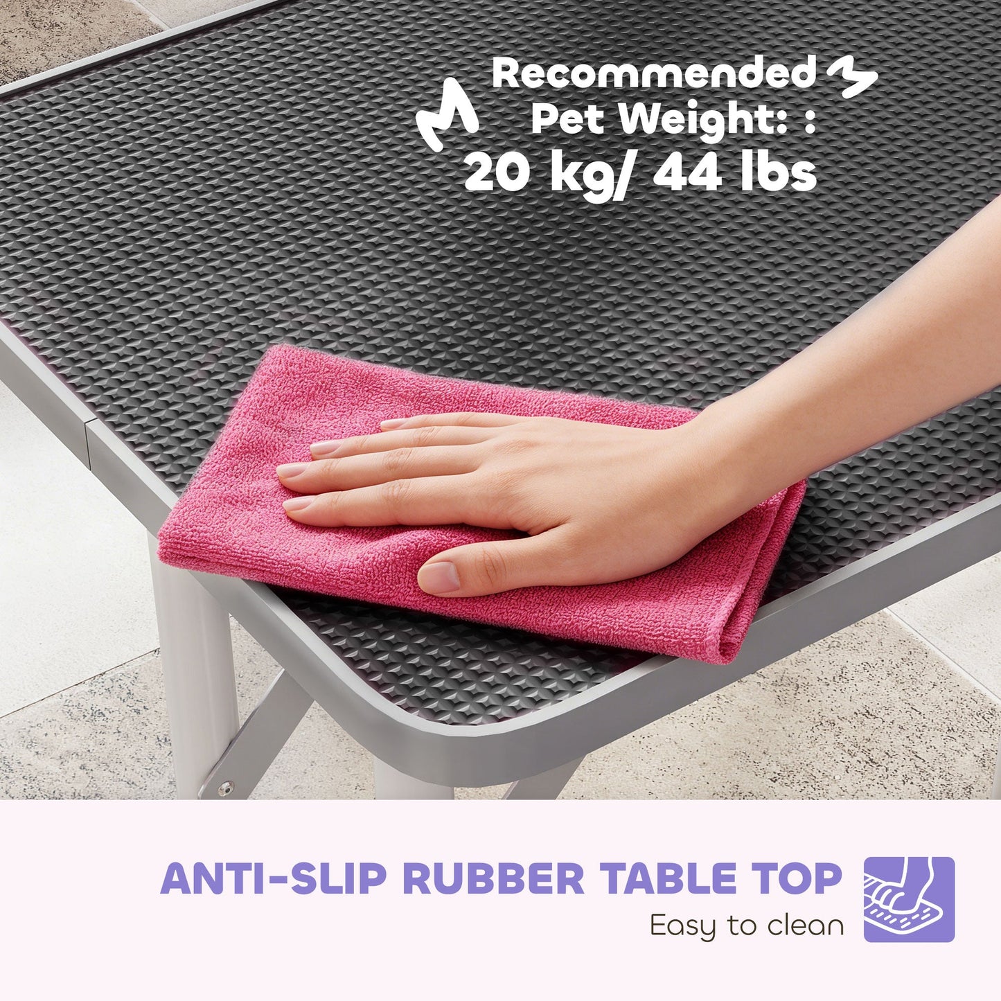 32" Foldable Dog Grooming Table Pet Drying Beauty Table with 20-60cm Adjustable Arm, Rubber Top, Black