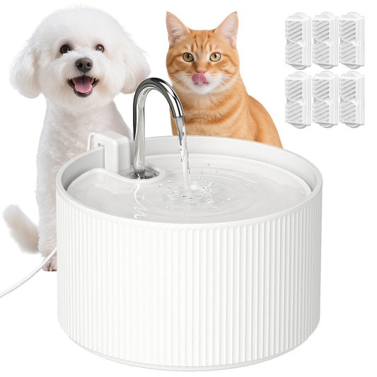 Ceramic Cat Water Fountain for Drinking, 2.2L Pet Water Fountain with Ultra-Quiet Pump, 4-Layer Filtration, Tap, Pet Drinking Dispenser for Cats and Dogs, Hygienic & Easy Clean, White