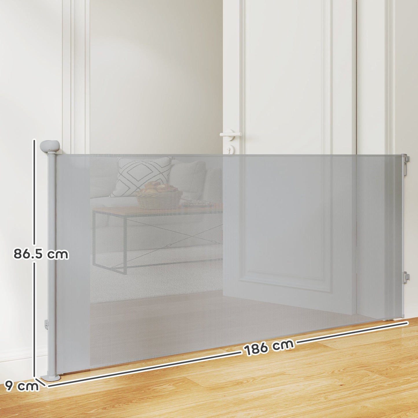 Retractable Stair Gate for Dogs, Extra Wide Dog Gate Extends Up to 180 cm Wide, 86.5 cm Tall, for Doorways, Stairways, Hallways, Indoor and Outdoor, Grey
