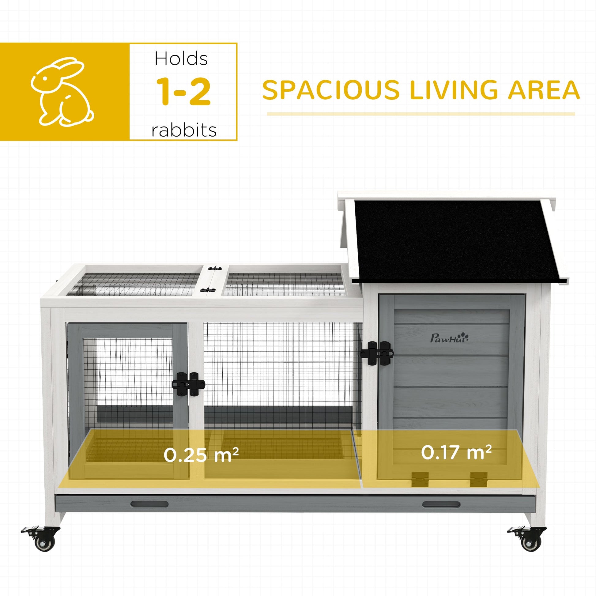 Wooden Rabbit Hutch with Wheels, Guinea Pig Cage, Small Animal House for Outdoor & Indoor with Slide-out Tray, 108 x 58 x 73.5cm, Grey