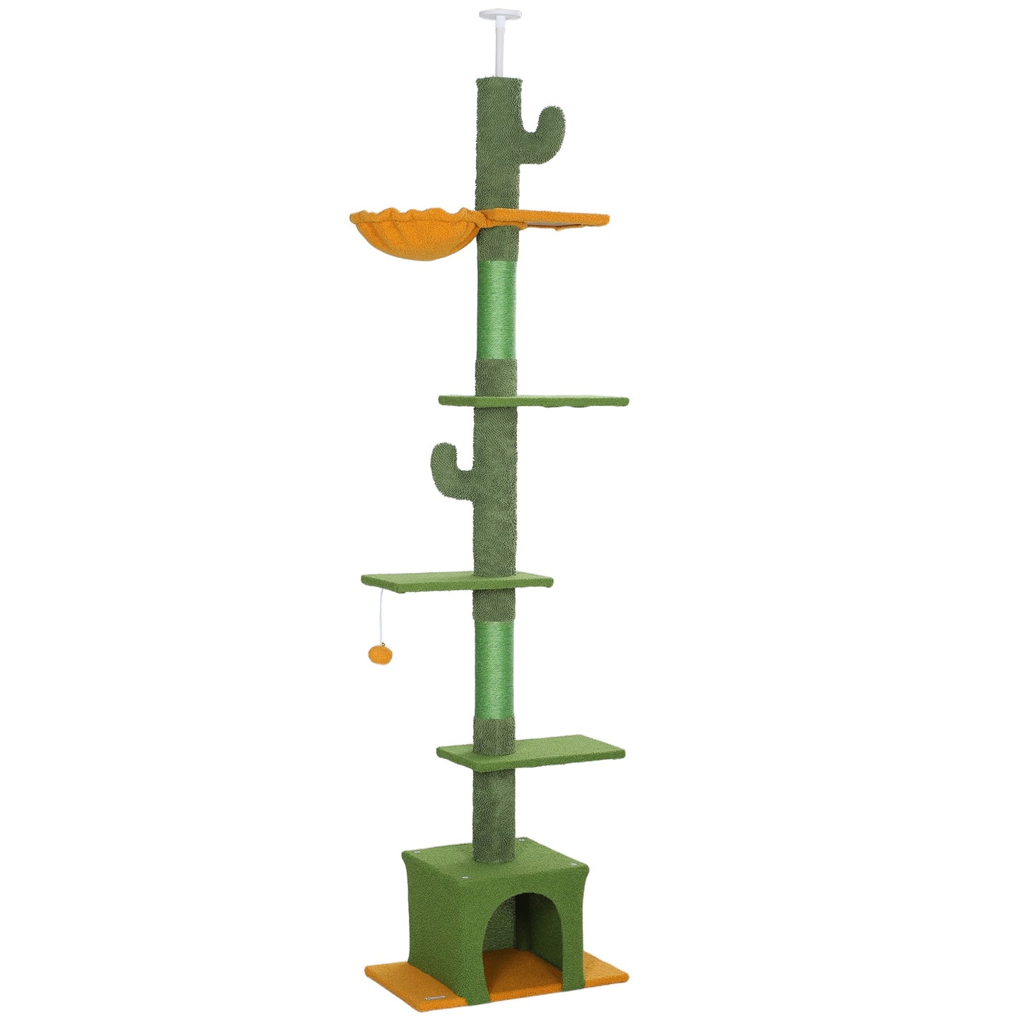 Floor-to-Ceiling Cat Tree, 230-275cm Height Adjustable Cat Tower, 6-Level Activity Centre for Indoor Cats with Scratching Posts, Cat House, Hammock, Toy Ball, Green