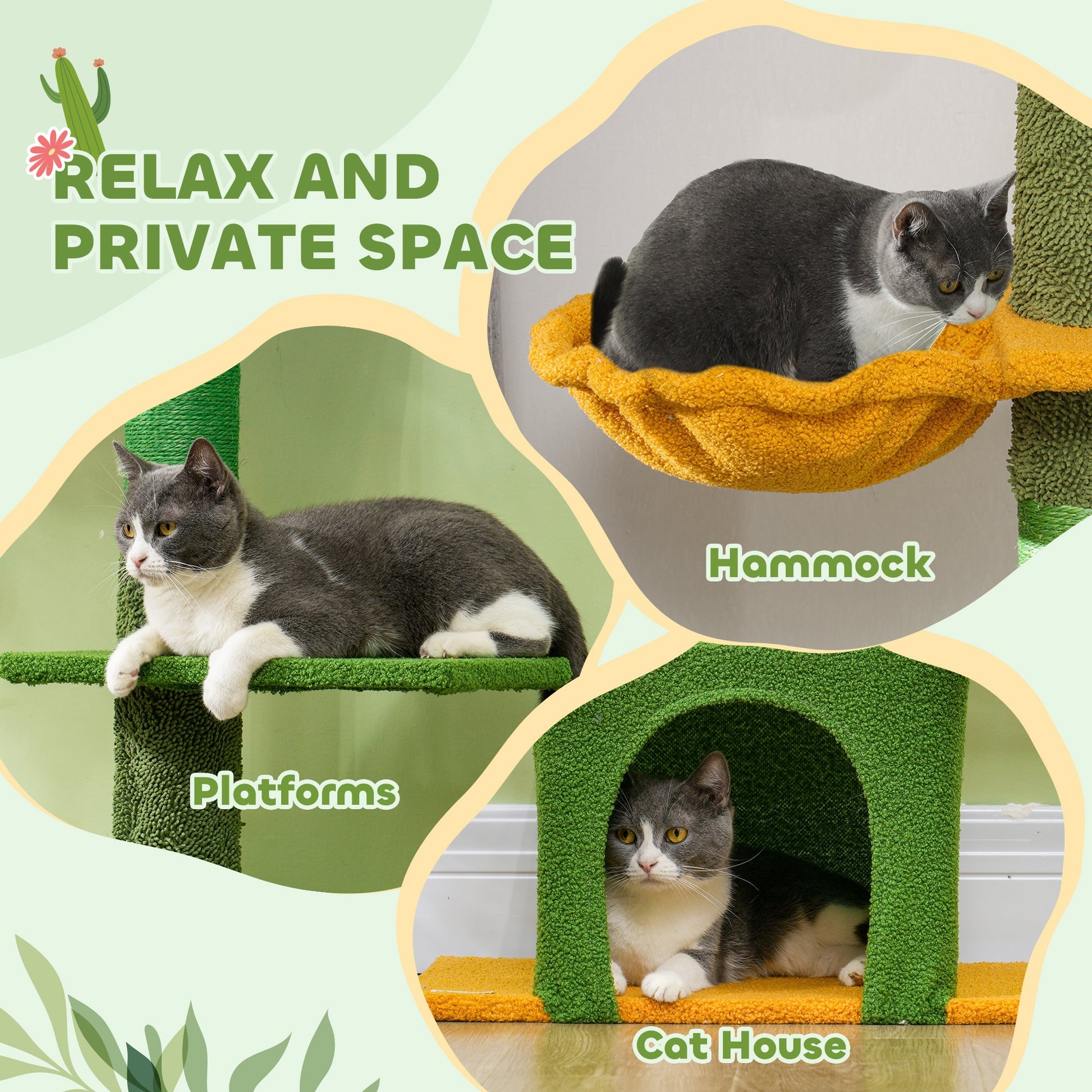 Floor-to-Ceiling Cat Tree, 230-275cm Height Adjustable Cat Tower, 6-Level Activity Centre for Indoor Cats with Scratching Posts, Cat House, Hammock, Toy Ball, Green