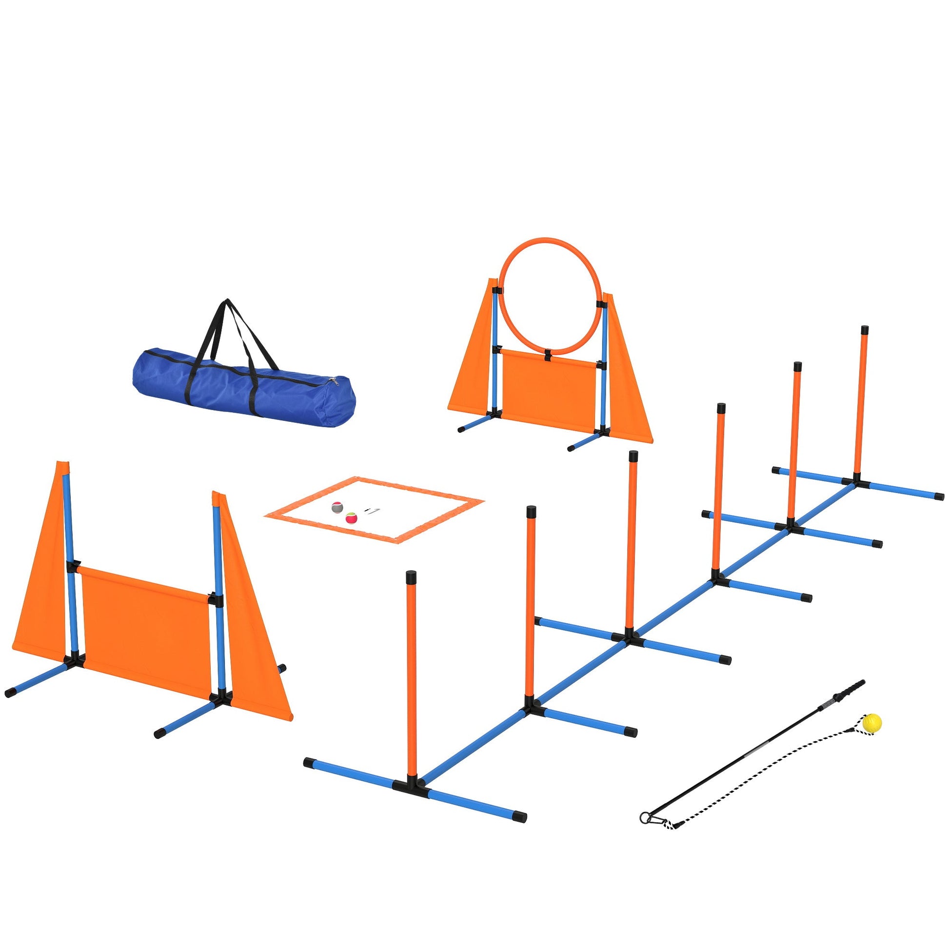 Dog Agility Equipment, 7-Piece Pet Agility Training Set with Weave Poles, Jump Ring, Hurdle, Pause Box, Bag, Obstacle Training Course Kit, Orange