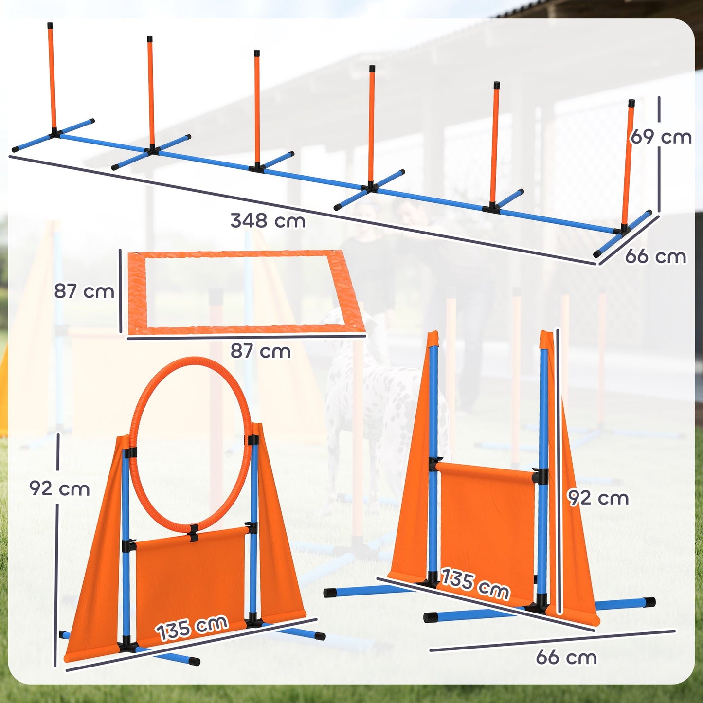 Dog Agility Equipment, 7-Piece Pet Agility Training Set with Weave Poles, Jump Ring, Hurdle, Pause Box, Bag, Obstacle Training Course Kit, Orange