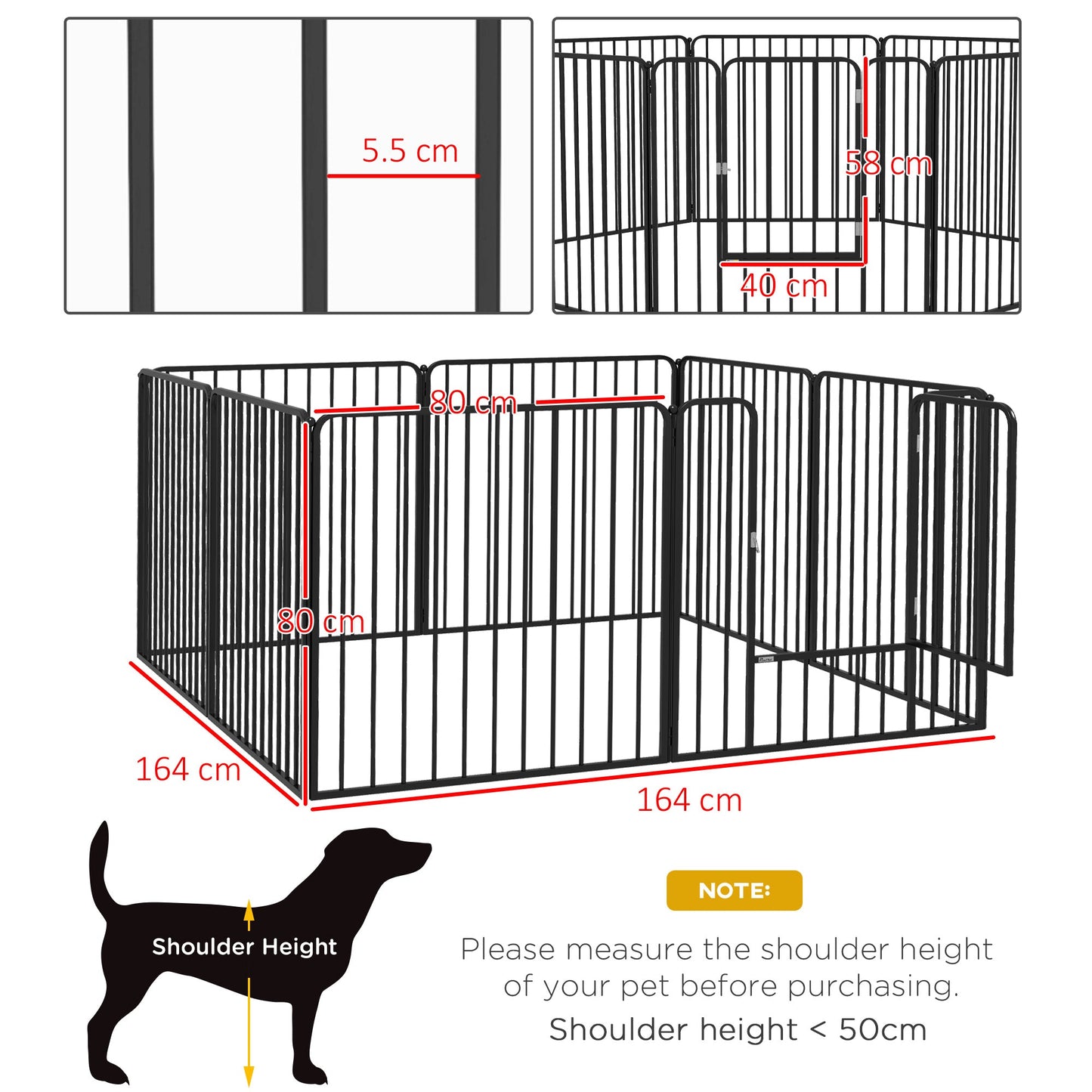Heavy Duty Dog Playpen, 8 Panels Dog Pen, 80cm Height Pet Playpen Exercise Pen, with Door, for Small and Medium Dogs