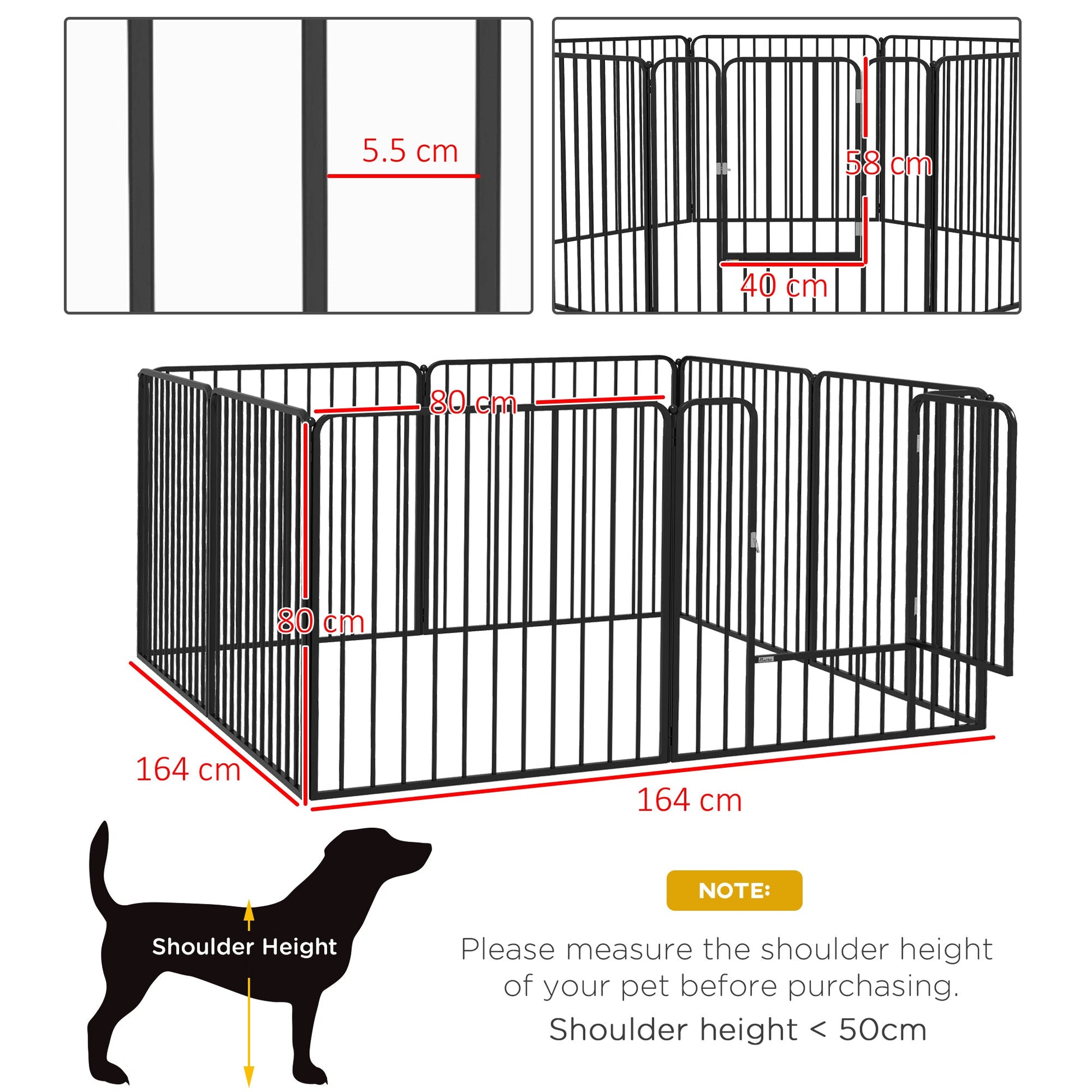 Heavy Duty Dog Playpen, 8 Panels Dog Pen, 80cm Height Pet Playpen Exercise Pen, with Door, for Small and Medium Dogs