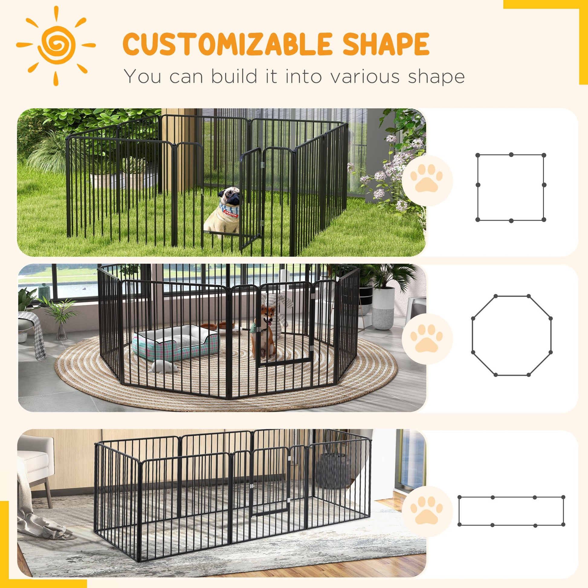 Heavy Duty Dog Playpen, 8 Panels Dog Pen, 80cm Height Pet Playpen Exercise Pen, with Door, for Small and Medium Dogs