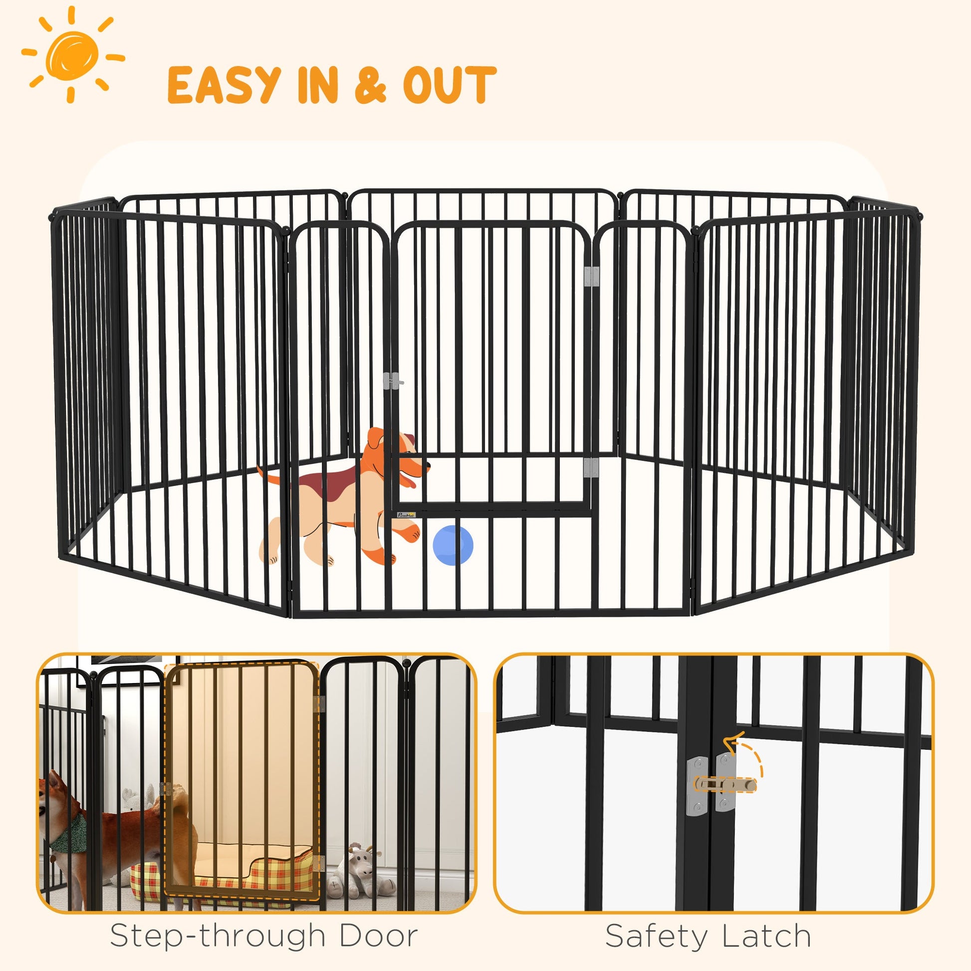 Heavy Duty Dog Playpen, 8 Panels Dog Pen, 80cm Height Pet Playpen Exercise Pen, with Door, for Small and Medium Dogs