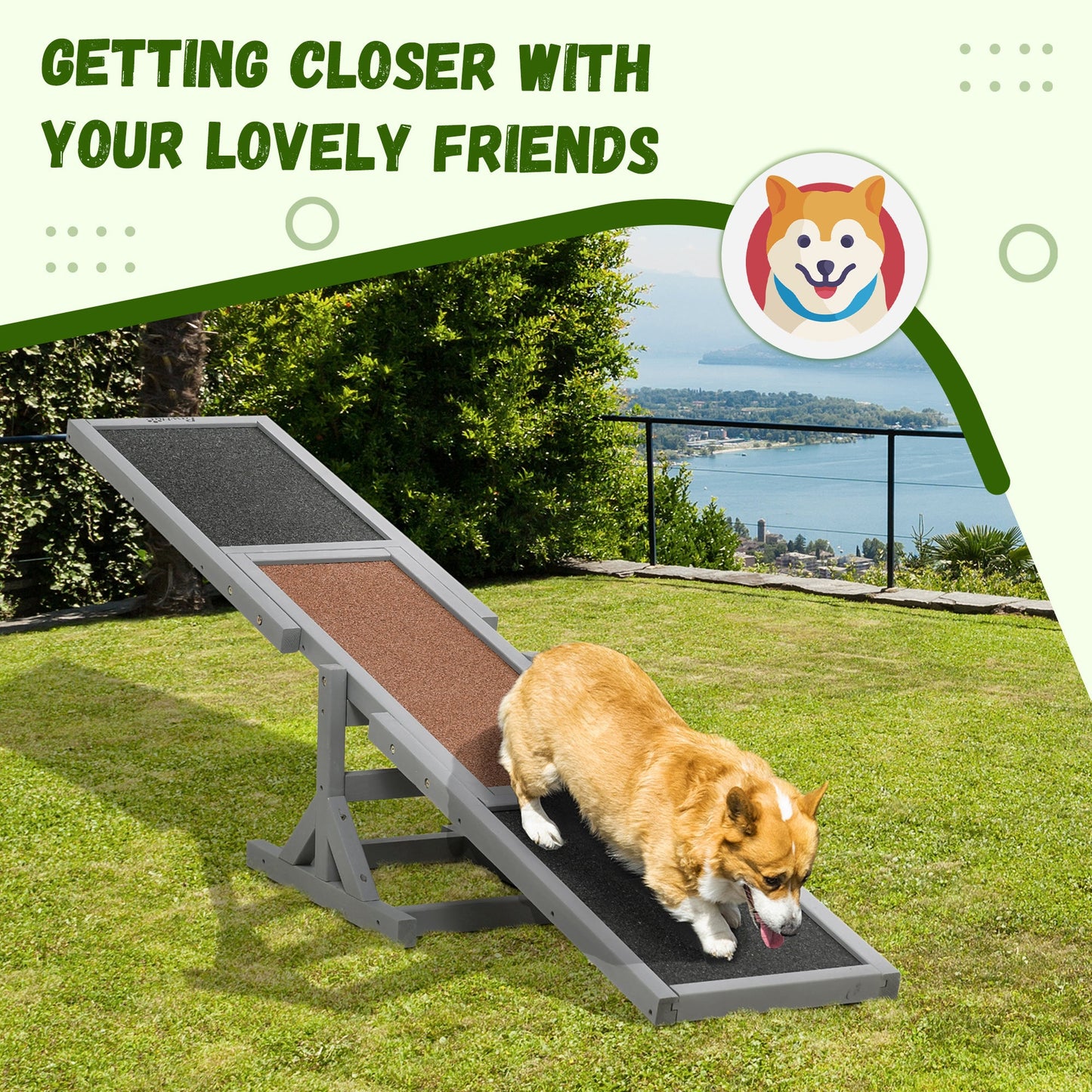 Wooden Pet Seesaw for Big Dogs, Agility Training Equipment for Dogs with Anti-Slip surface, 180 x 30 x 30cm - Grey