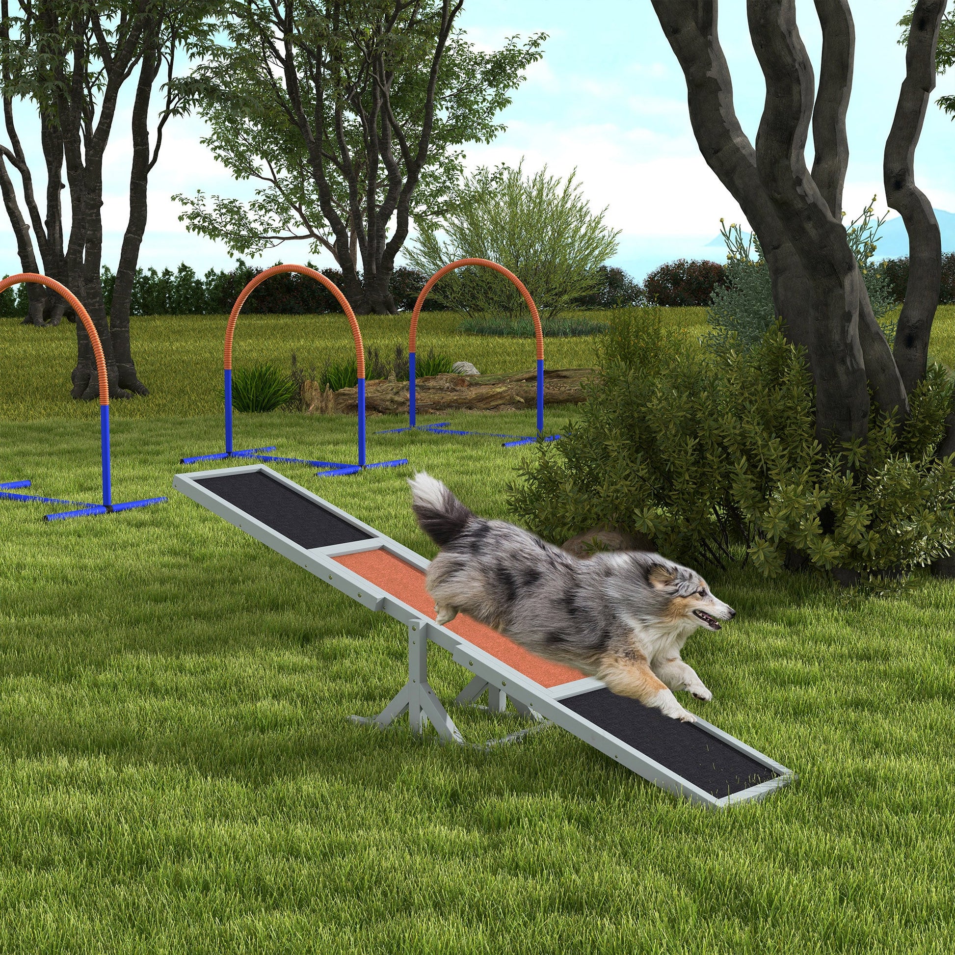 Wooden Pet Seesaw for Big Dogs, Agility Training Equipment for Dogs with Anti-Slip surface, 180 x 30 x 30cm - Grey
