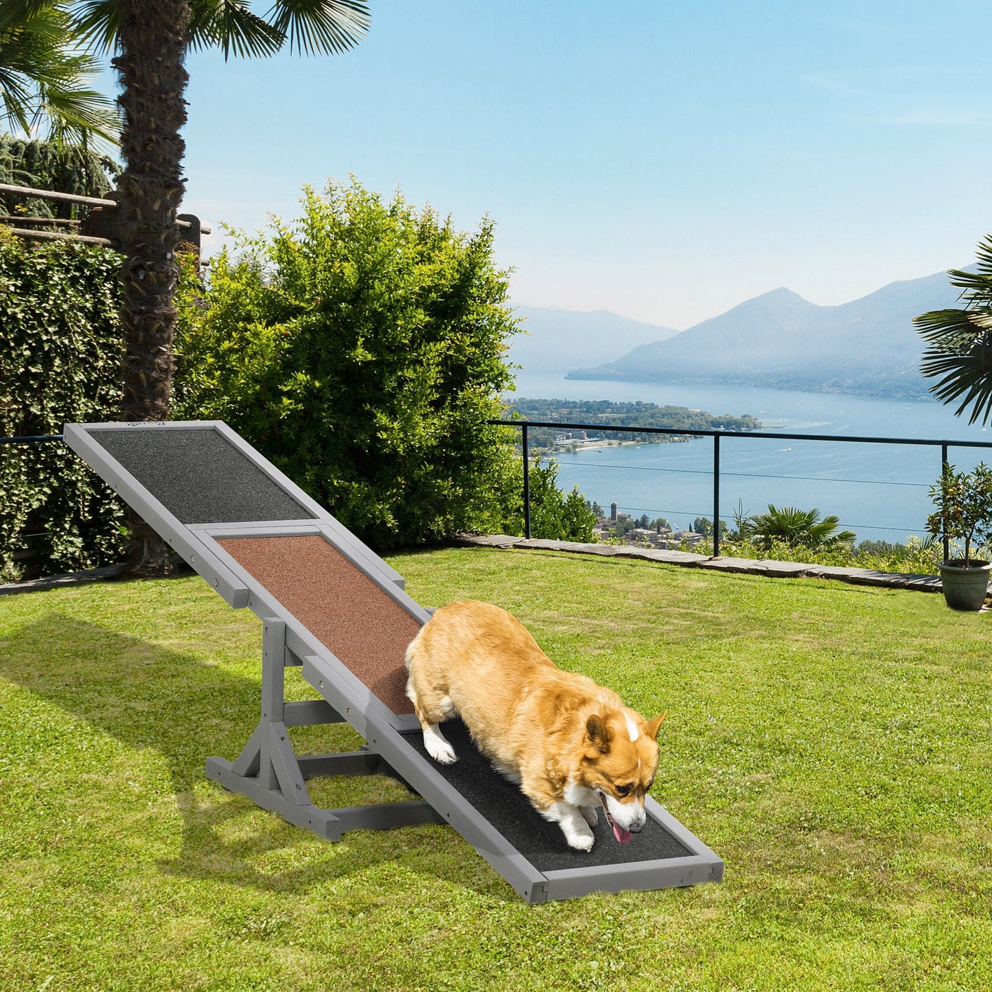 Wooden Pet Seesaw for Big Dogs, Agility Training Equipment for Dogs with Anti-Slip surface, 180 x 30 x 30cm - Grey