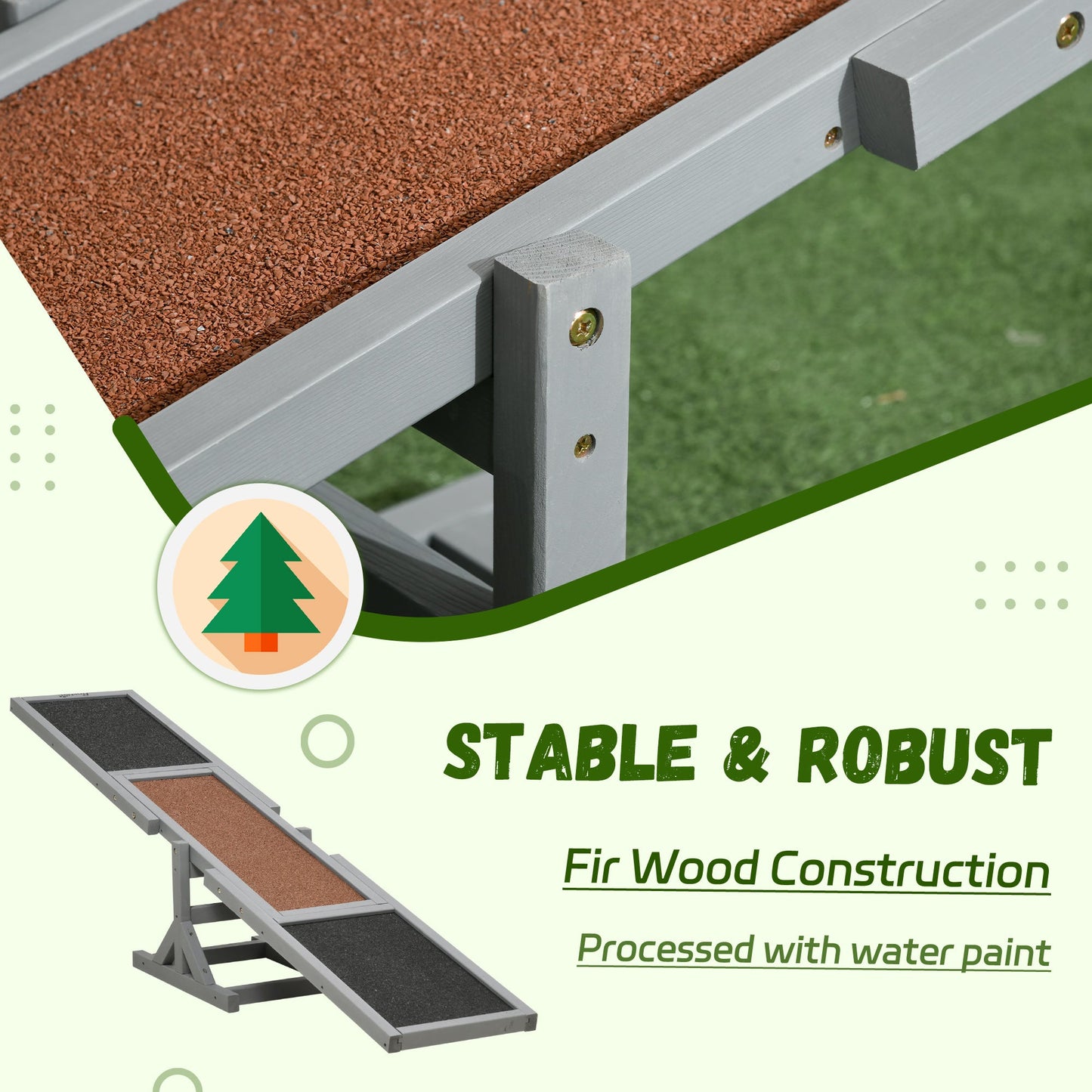 Wooden Pet Seesaw for Big Dogs, Agility Training Equipment for Dogs with Anti-Slip surface, 180 x 30 x 30cm - Grey