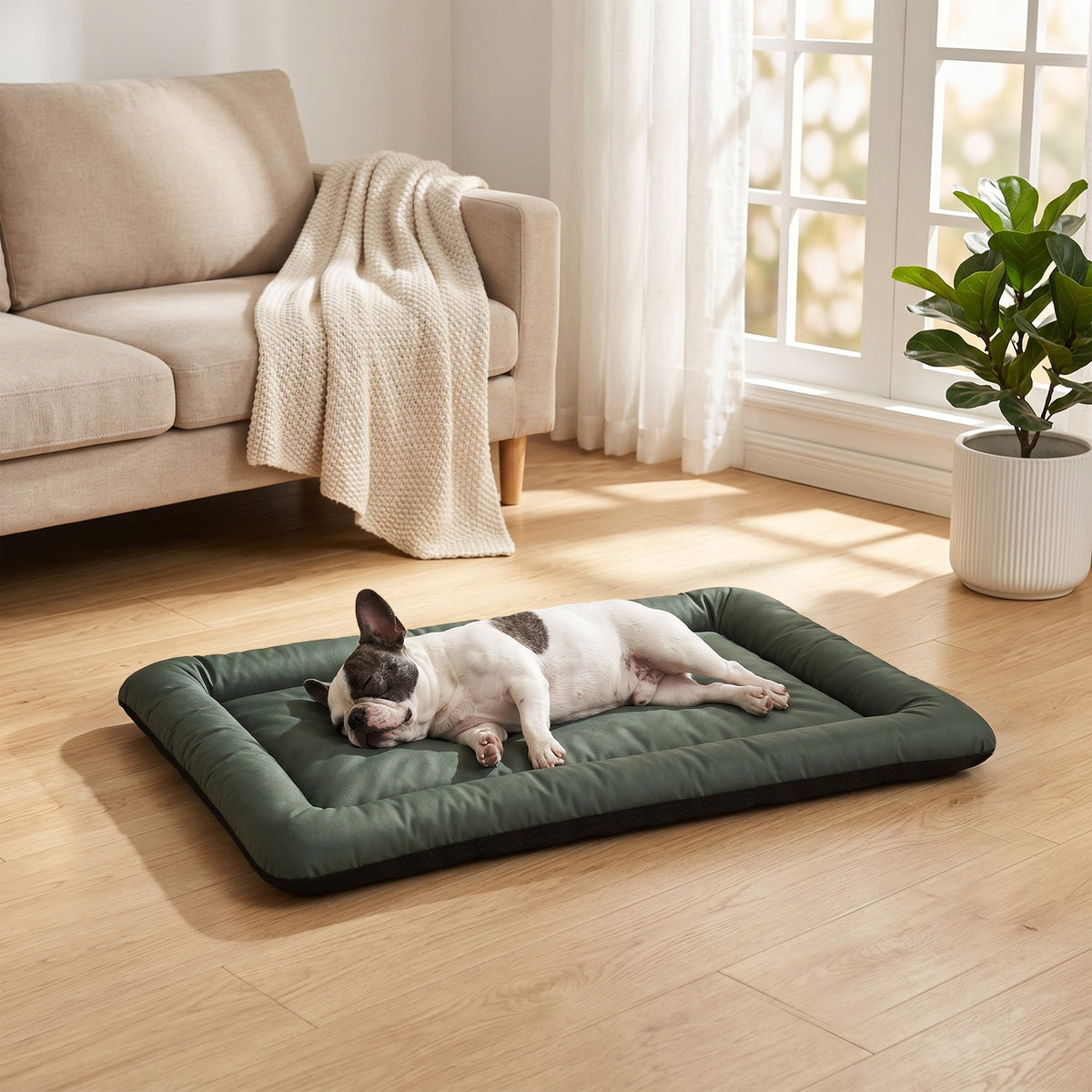 Waterproof Dog Bed, Foldable Pet Bed with Anti-Slip Bottom, Oxford Fabric, Machine Washable, Scratch Resistant Outdoor for Small Dogs and Cats, 90L x 60W x 5H cm, Green