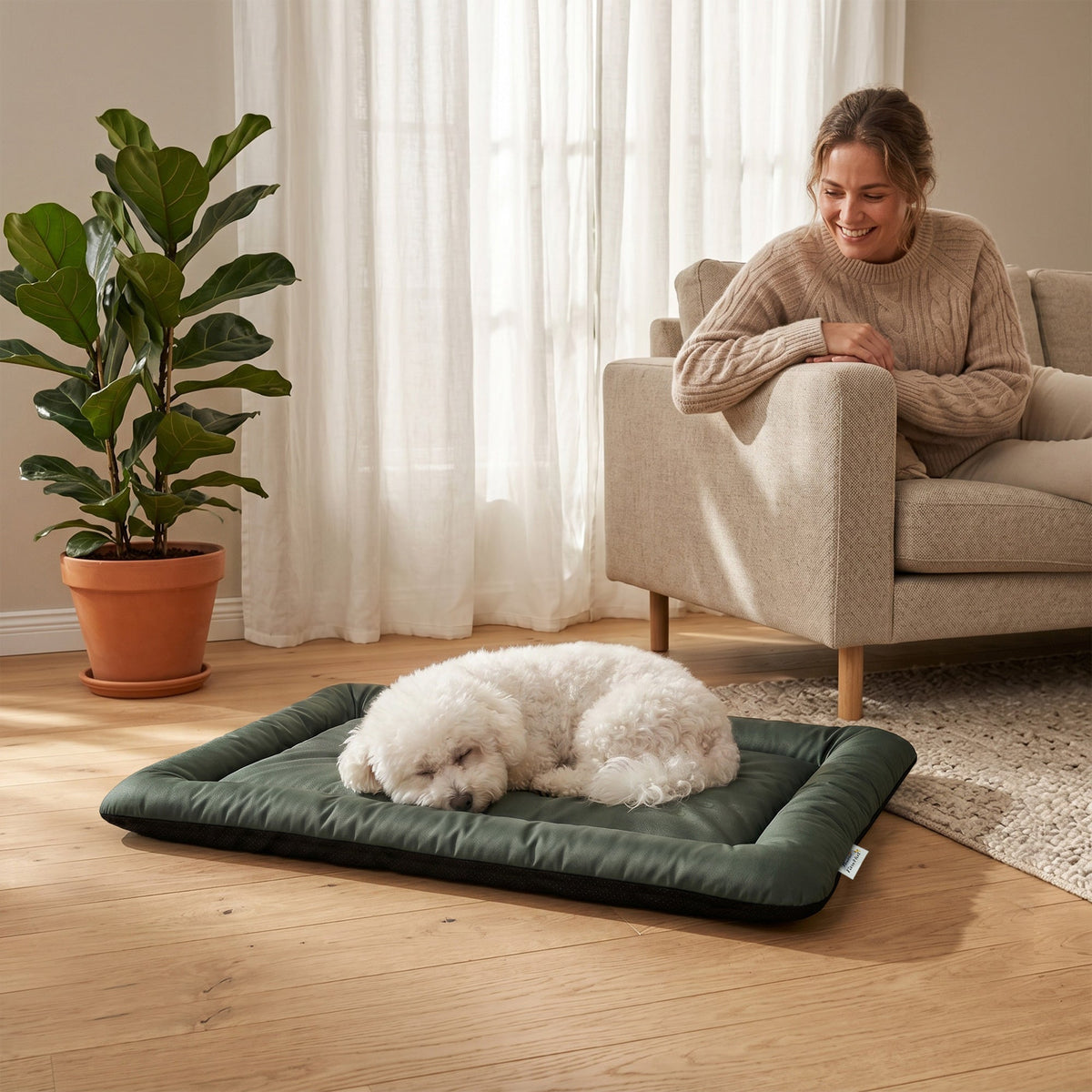 Waterproof Dog Bed, Foldable Pet Bed with Anti-Slip Bottom, Oxford Fabric, Machine Washable, Scratch Resistant Outdoor for Small Dogs and Cats, 90L x 60W x 5H cm, Green