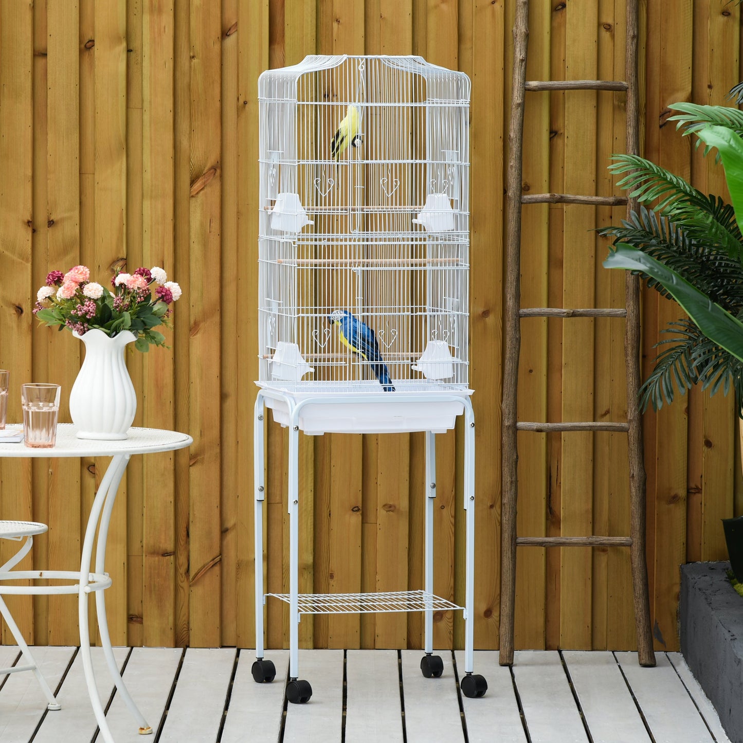 Bird Cage Budgie Cages for Finch Canary Parakeet with Stand Wheels Slide-out Tray Accessories Storage Shelf, White 46.5 x 36 x 157 cm