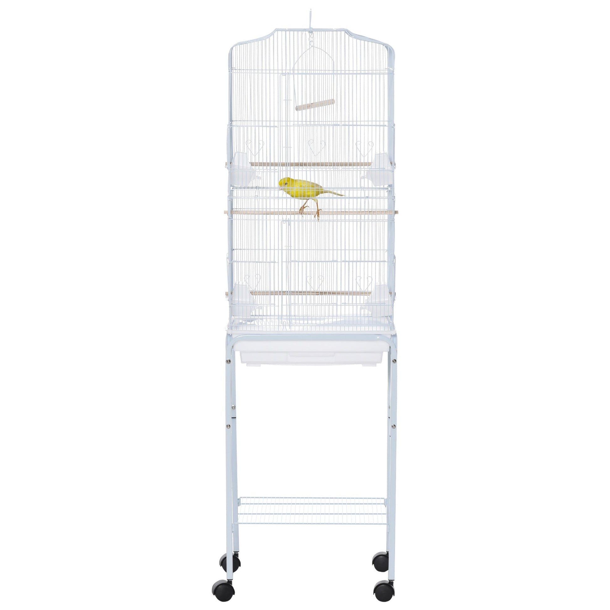 Bird Cage Budgie Cages for Finch Canary Parakeet with Stand Wheels Slide-out Tray Accessories Storage Shelf, White 46.5 x 36 x 157 cm