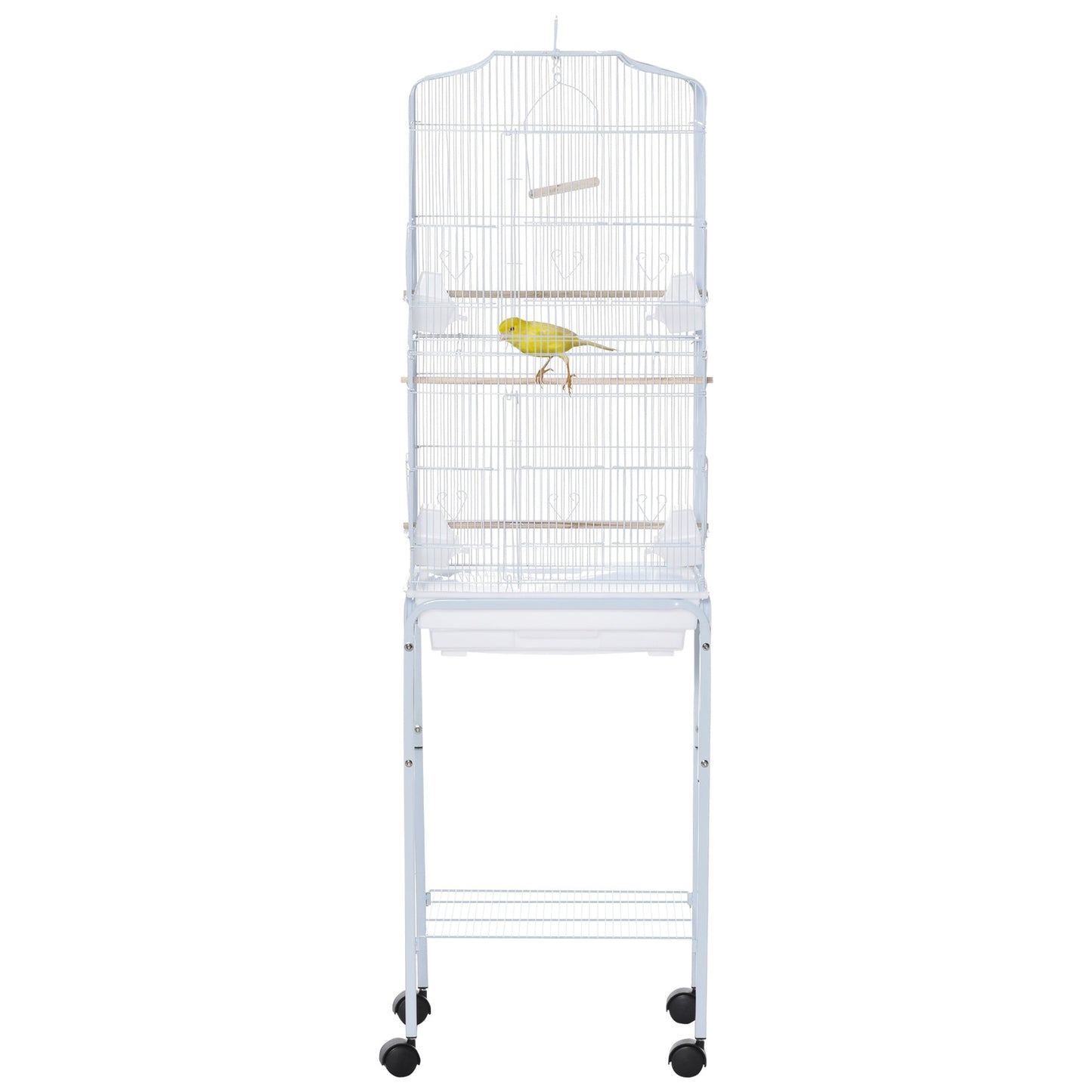 Bird Cage Budgie Cages for Finch Canary Parakeet with Stand Wheels Slide-out Tray Accessories Storage Shelf, White 46.5 x 36 x 157 cm