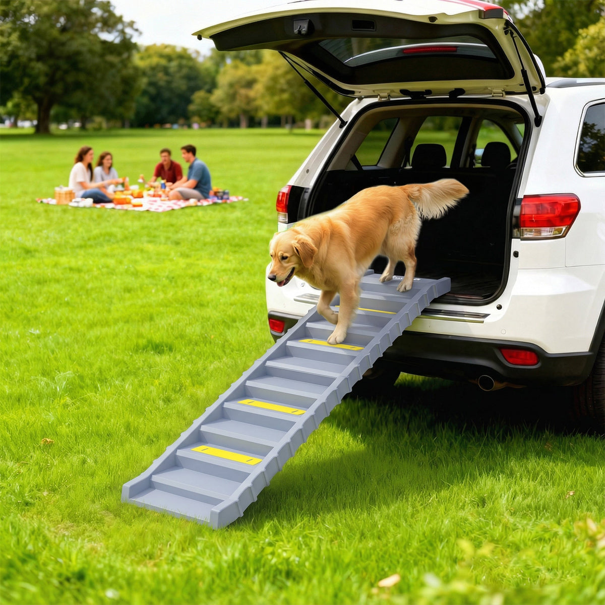 Foldable Dog Ramp for Cars High Bed, Portable 10-Step Dog Stairs with Non-Slip Strips & Pads, Lightweight Pet SUV Truck Steps, Support Up to 68 KG, Grey