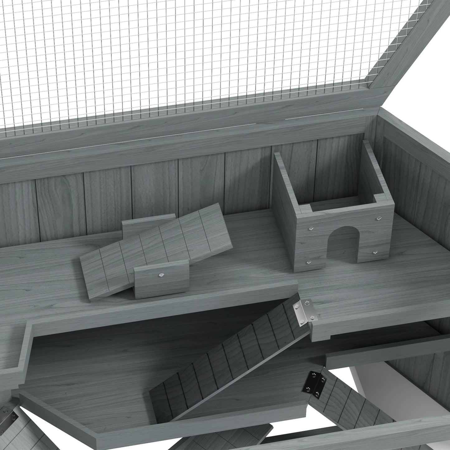 Wooden Large Hamster Cage Small Animal Exercise Play House 3 Tier with Sliding Tray, Seesaws, Water Bottle, Grey