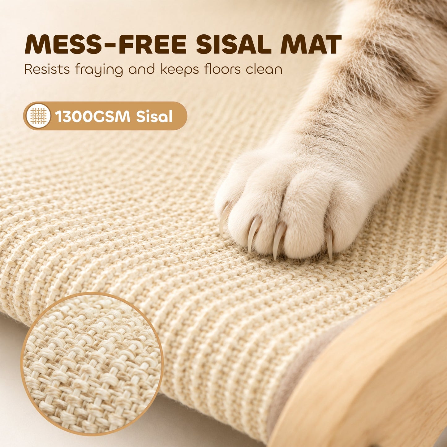 2 in 1 Sisal Cat Scratcher Bed, Pine Wood Cat Scratching Board and Lounger for Indoor Pets, Anti-Slip Pet Furniture, 60 x 35 x 13 cm, Cream White