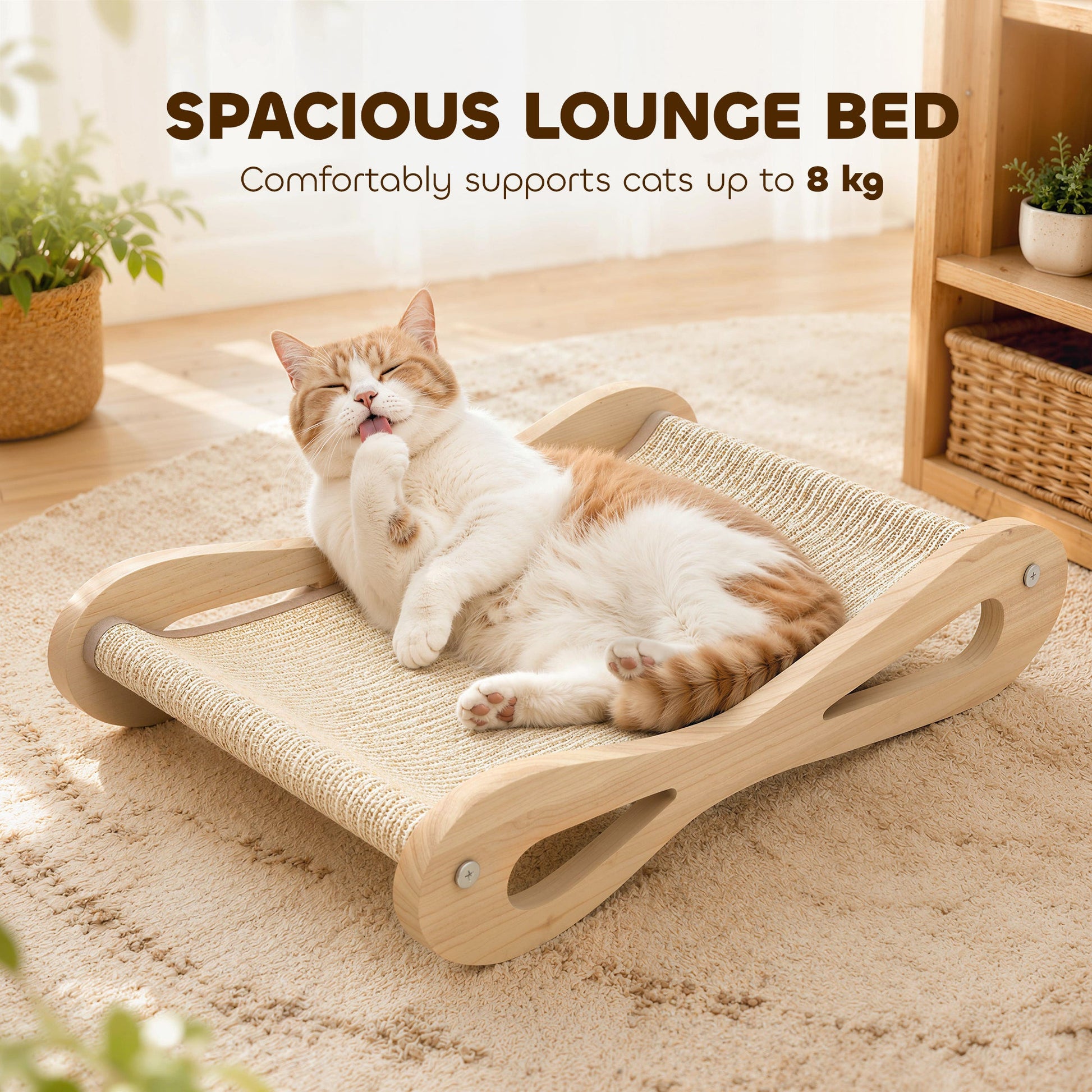 2 in 1 Sisal Cat Scratcher Bed, Pine Wood Cat Scratching Board and Lounger for Indoor Pets, Anti-Slip Pet Furniture, 60 x 35 x 13 cm, Cream White