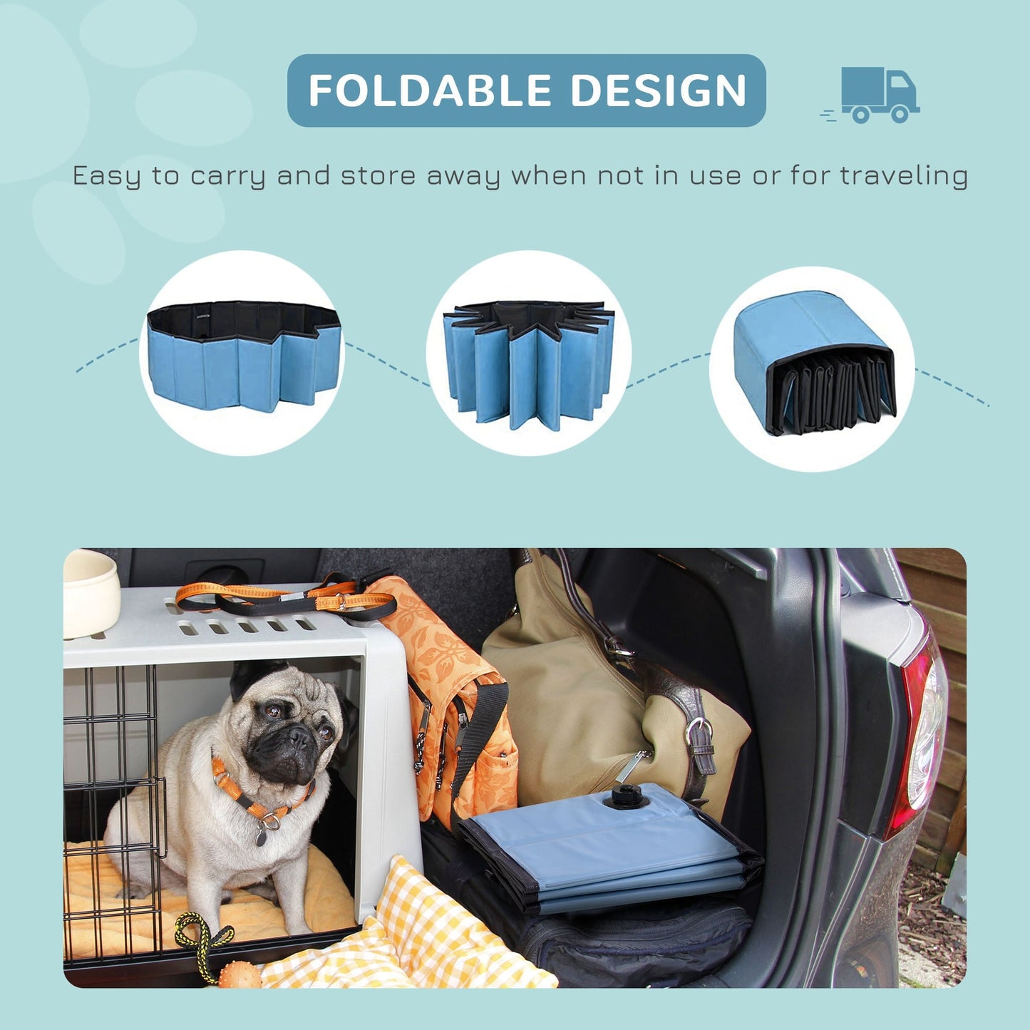 Dog Paddling Pool, Foldable Dog Pool, Leakproof & Hard Plastic, Portable Pet Bathtub with Non-Slip Base & Drainage Hole, for Indoors, Outdoors, Garden, Patio, 100 x 30 cm, Blue