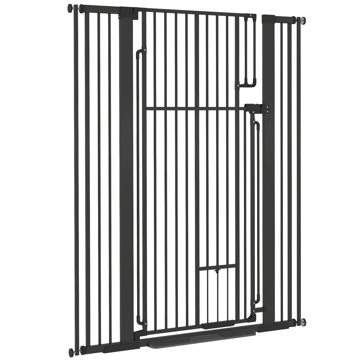 135cm Tall Pet Gate with Cat Door, 81-108 cm Wide Adjustable Pressure Mounted Dog Gate for Doorways, Hallways, Stairs, Includes 2 Extensions, No Drilling, Black