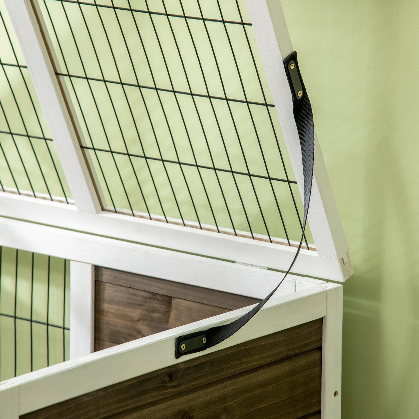 Wooden Rabbit Hutch, Elevated Guinea Pig Cage w/ Openable Roof, Ladder, Removable Tray, 90 x 53 x 87cm - Brown