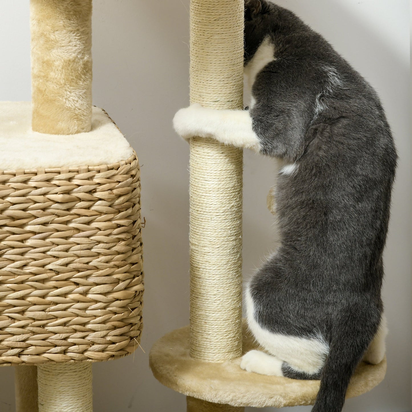 95cm Cat Tree for Indoor Cats, Cat Tower with Scratching Posts, Ramp, Condo, Toy Balls, Platform, Bed, Ramp - Beige