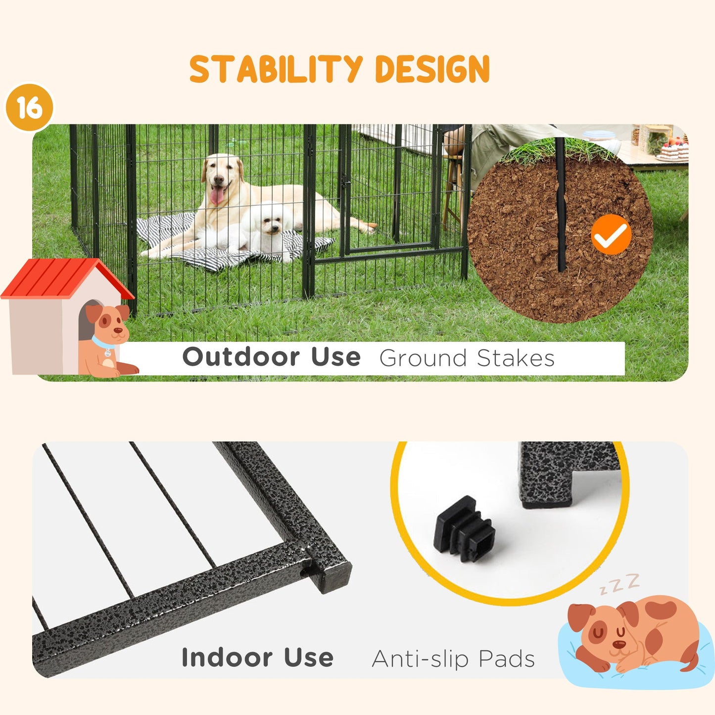 Dog Pen, 16 Panels Puppy Pen 60cm High, Heavy Duty Pet Playpen Portable for Indoor Outdoor, for Dogs, Ducks