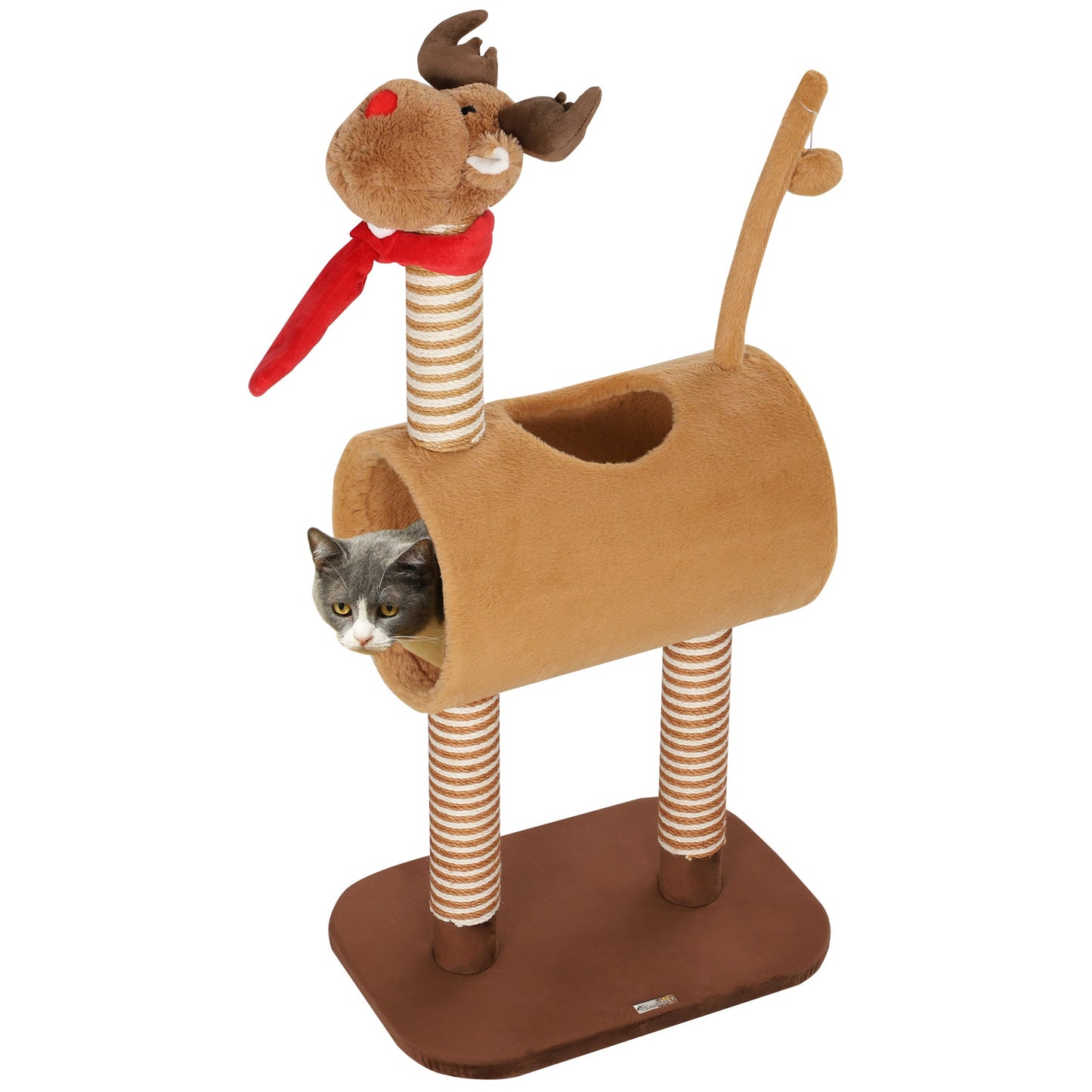 Cat Tree, 98cm Deer-Designed Cat Tower for Indoor Cats, Kittens, with Scratching Posts, Toy Ball, Tunnel, Brown