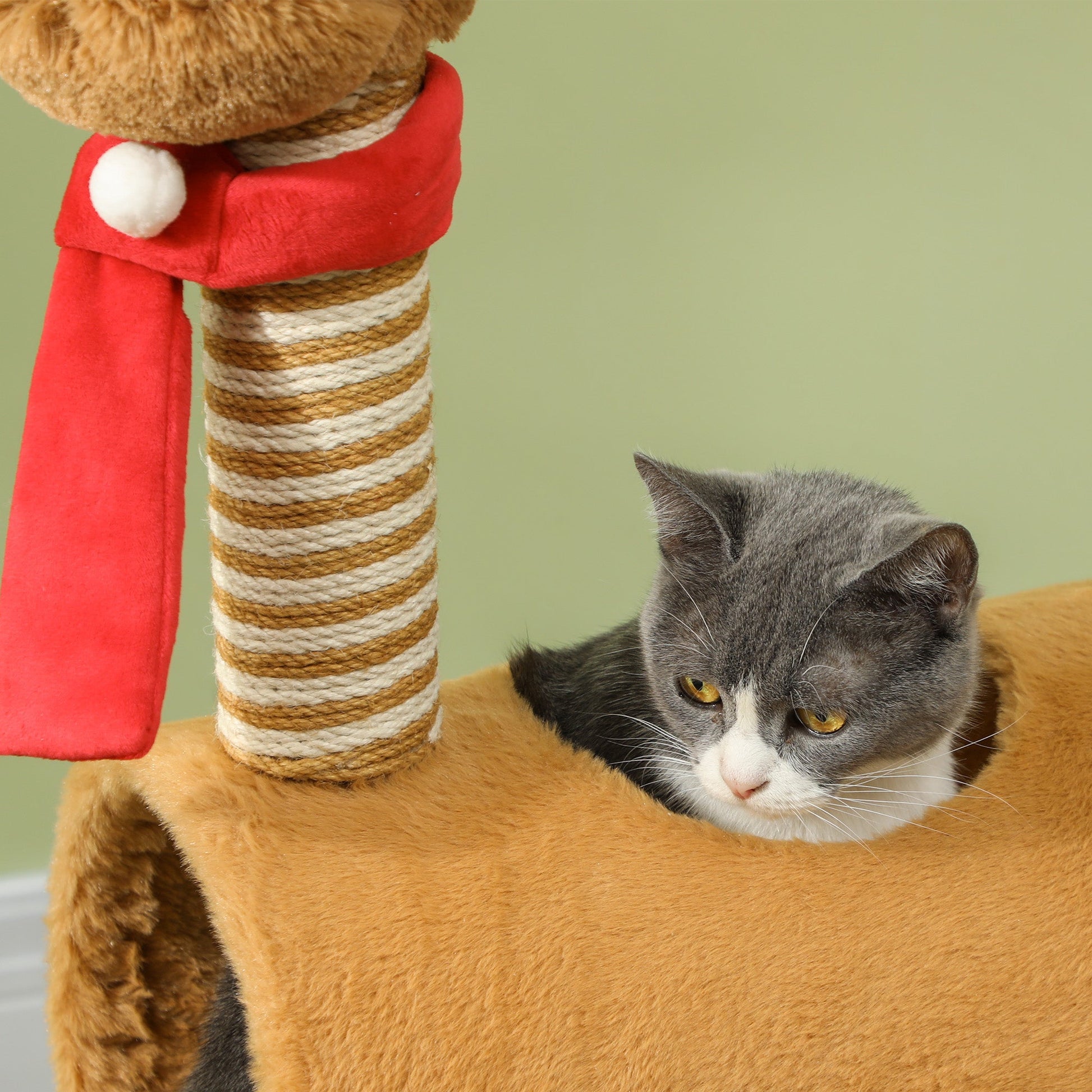 Cat Tree, 98cm Deer-Designed Cat Tower for Indoor Cats, Kittens, with Scratching Posts, Toy Ball, Tunnel, Brown