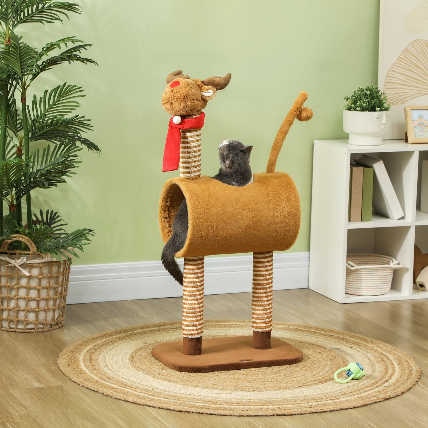 Cat Tree, 98cm Deer-Designed Cat Tower for Indoor Cats, Kittens, with Scratching Posts, Toy Ball, Tunnel, Brown