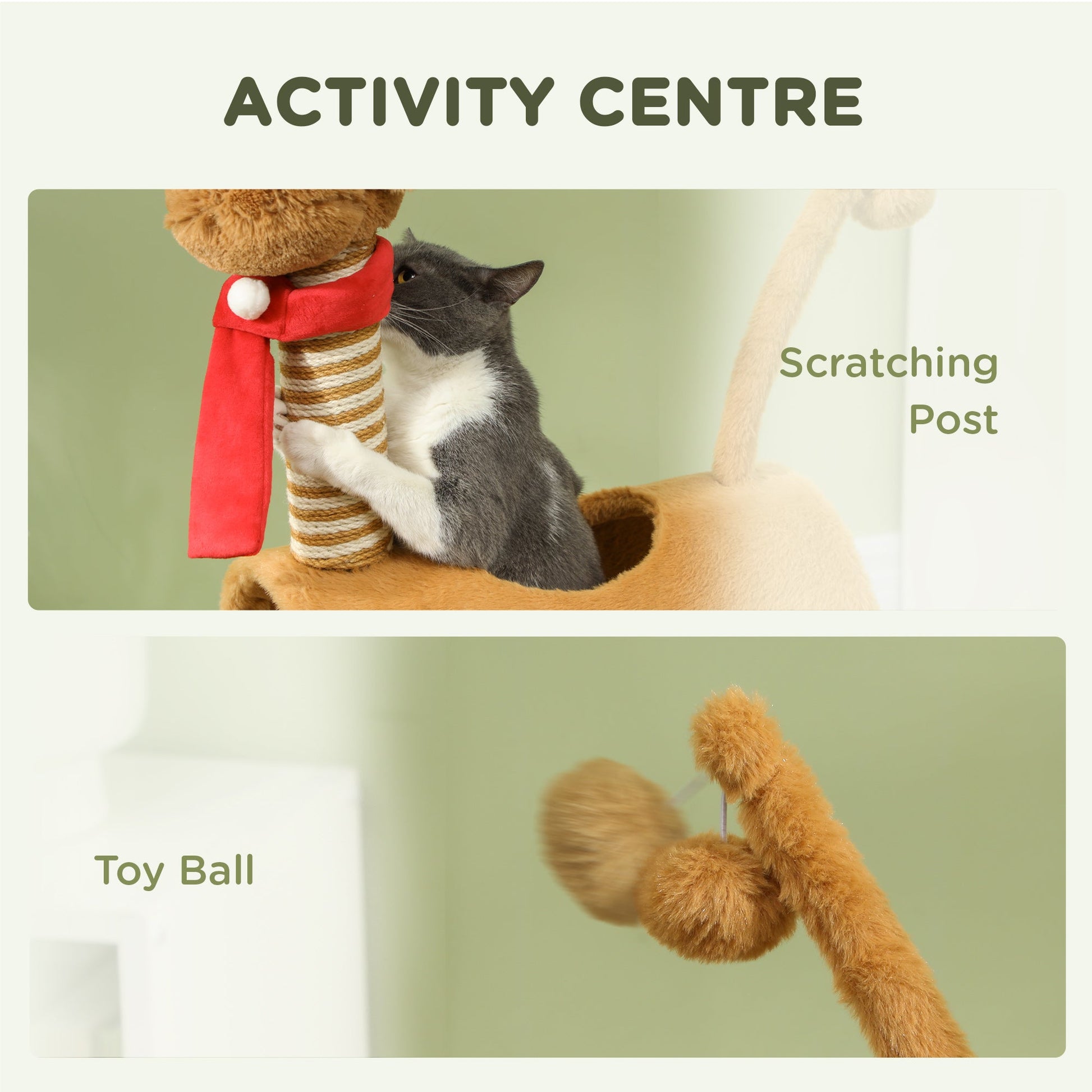 Cat Tree, 98cm Deer-Designed Cat Tower for Indoor Cats, Kittens, with Scratching Posts, Toy Ball, Tunnel, Brown