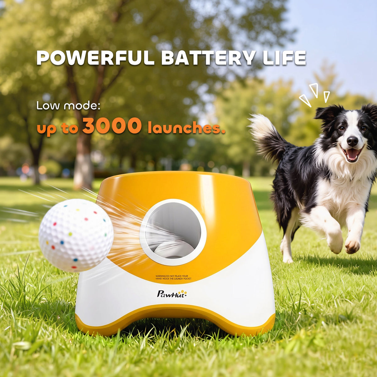 Automatic Dog Ball Launcher with 5 ETPU Balls, Dog Ball Thrower with 3 Distance Settings (6/10/14 m), Indoor Outdoor Interactive Toy for Small Medium Dogs, Orange
