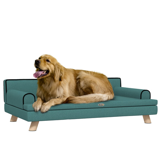 Dog Sofa with Legs Water-resistant Fabric, Pet Chair Bed for Large, Medium Dogs, Green, 100 x 62 x 32 cm