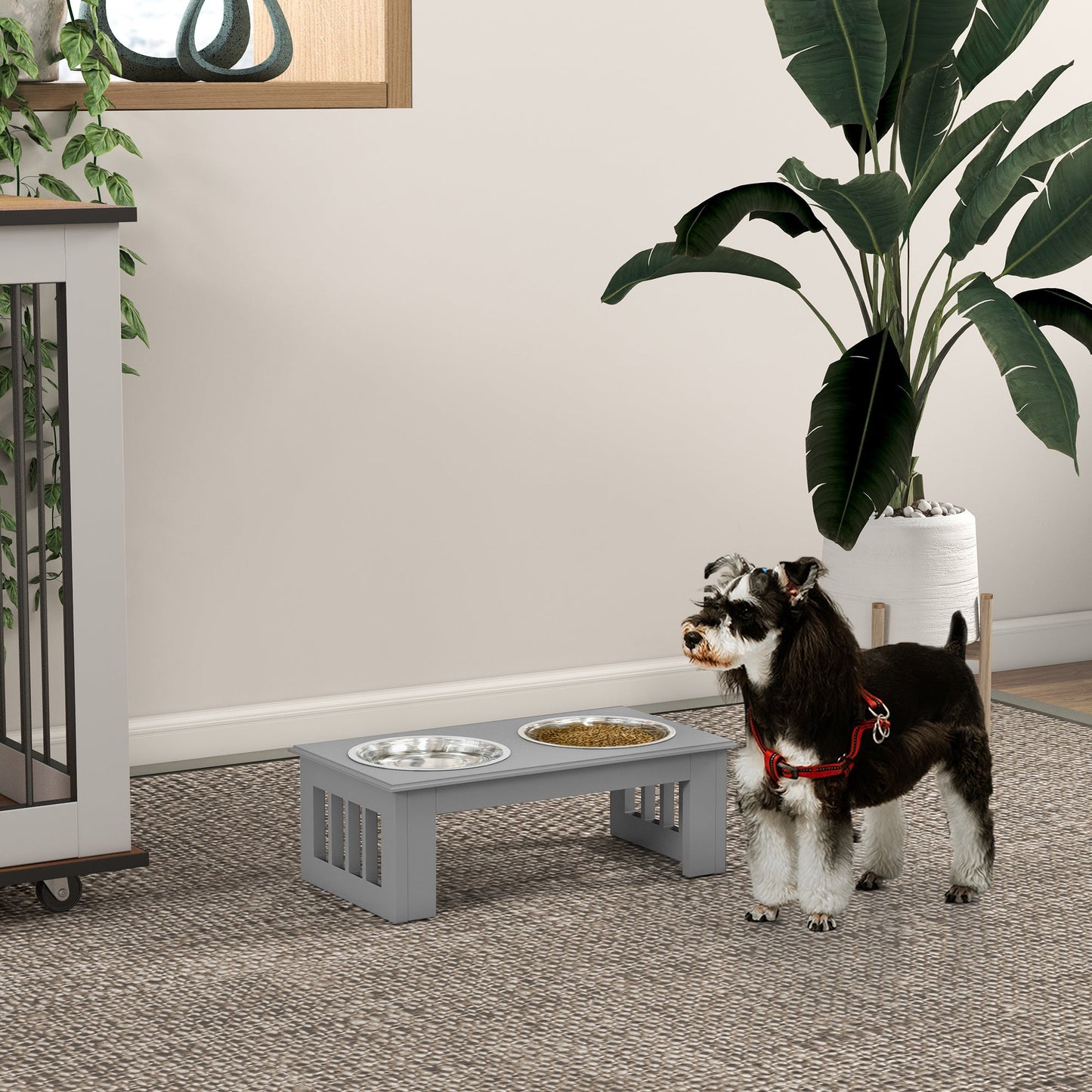 Raised Dog Bowl Feeding Bowls with Stand for Extra Small and Small Dogs Elevated Pet Bowls Water Food Feeder 44L x 24W x 15H cm - Grey