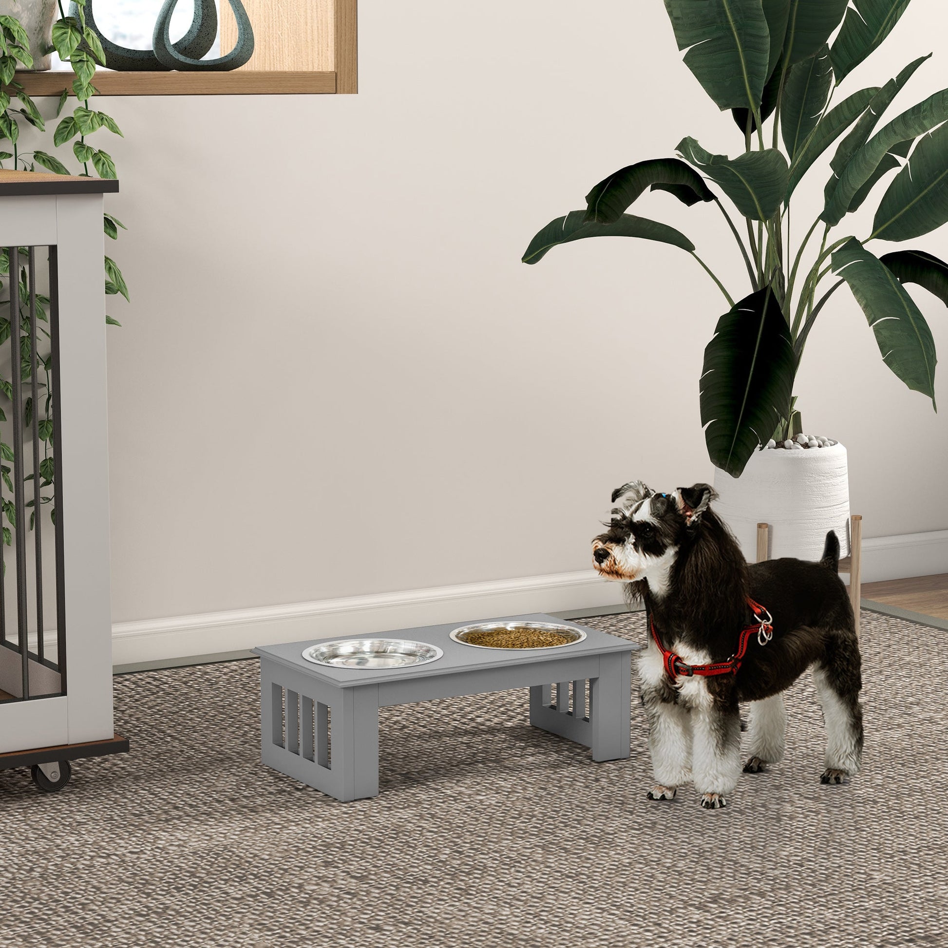 Raised Dog Bowl Feeding Bowls with Stand for Extra Small and Small Dogs Elevated Pet Bowls Water Food Feeder 44L x 24W x 15H cm - Grey