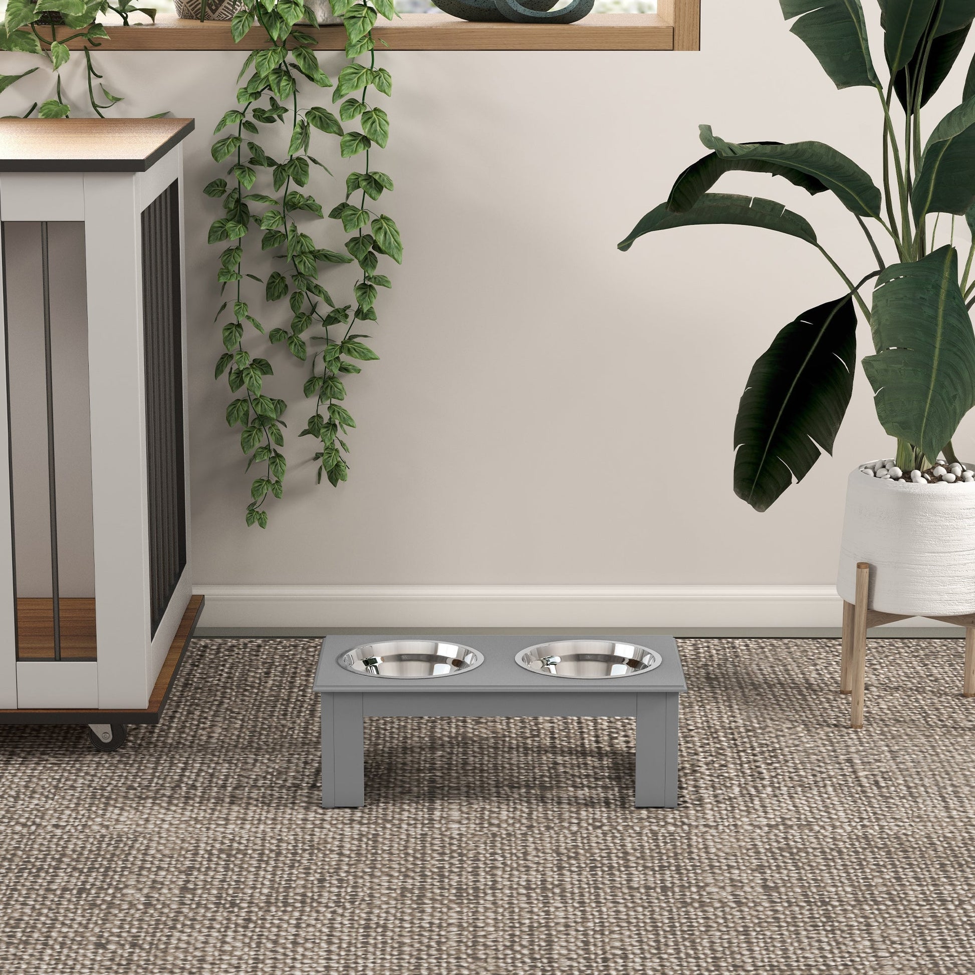 Raised Dog Bowl Feeding Bowls with Stand for Extra Small and Small Dogs Elevated Pet Bowls Water Food Feeder 44L x 24W x 15H cm - Grey