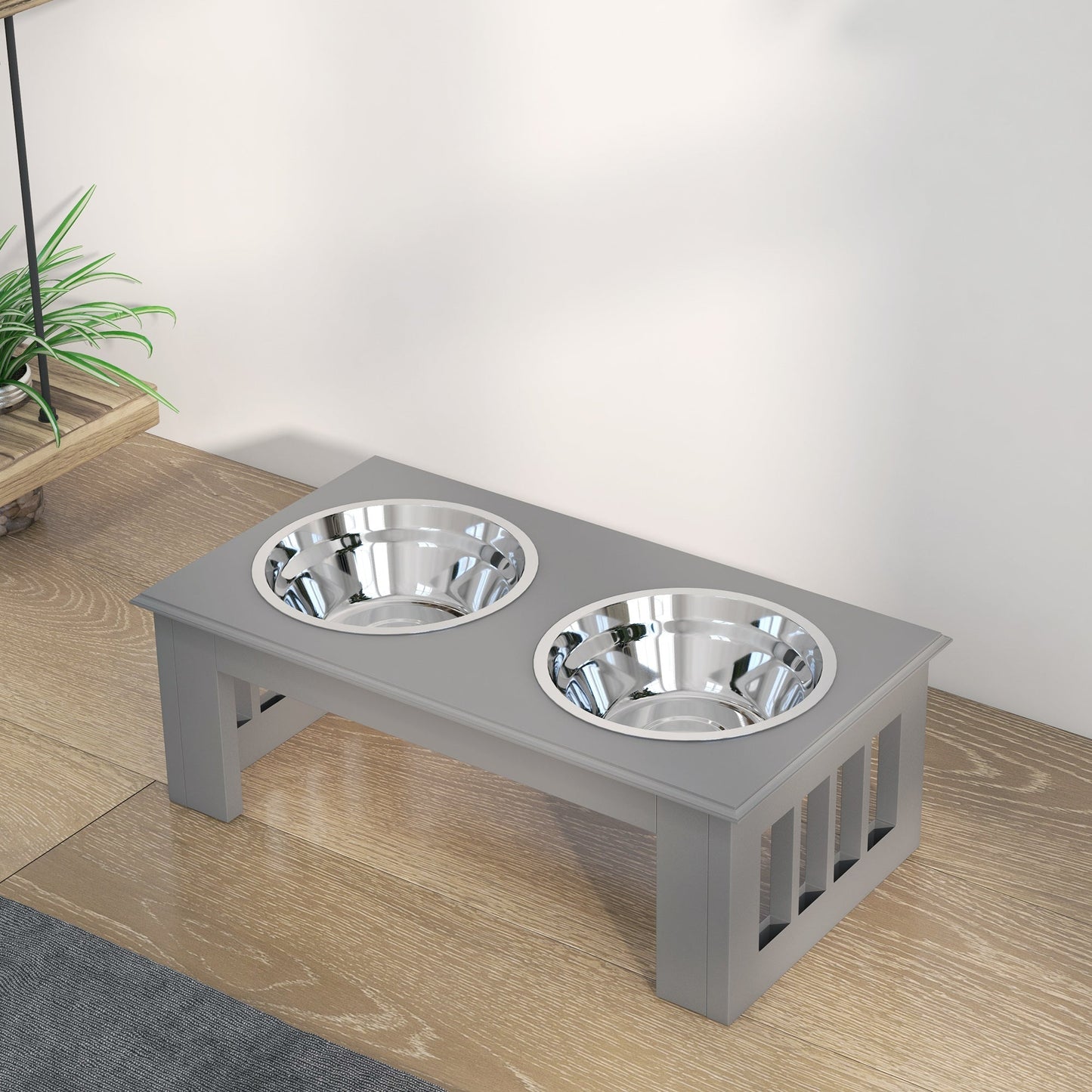 Raised Dog Bowl Feeding Bowls with Stand for Extra Small and Small Dogs Elevated Pet Bowls Water Food Feeder 44L x 24W x 15H cm - Grey