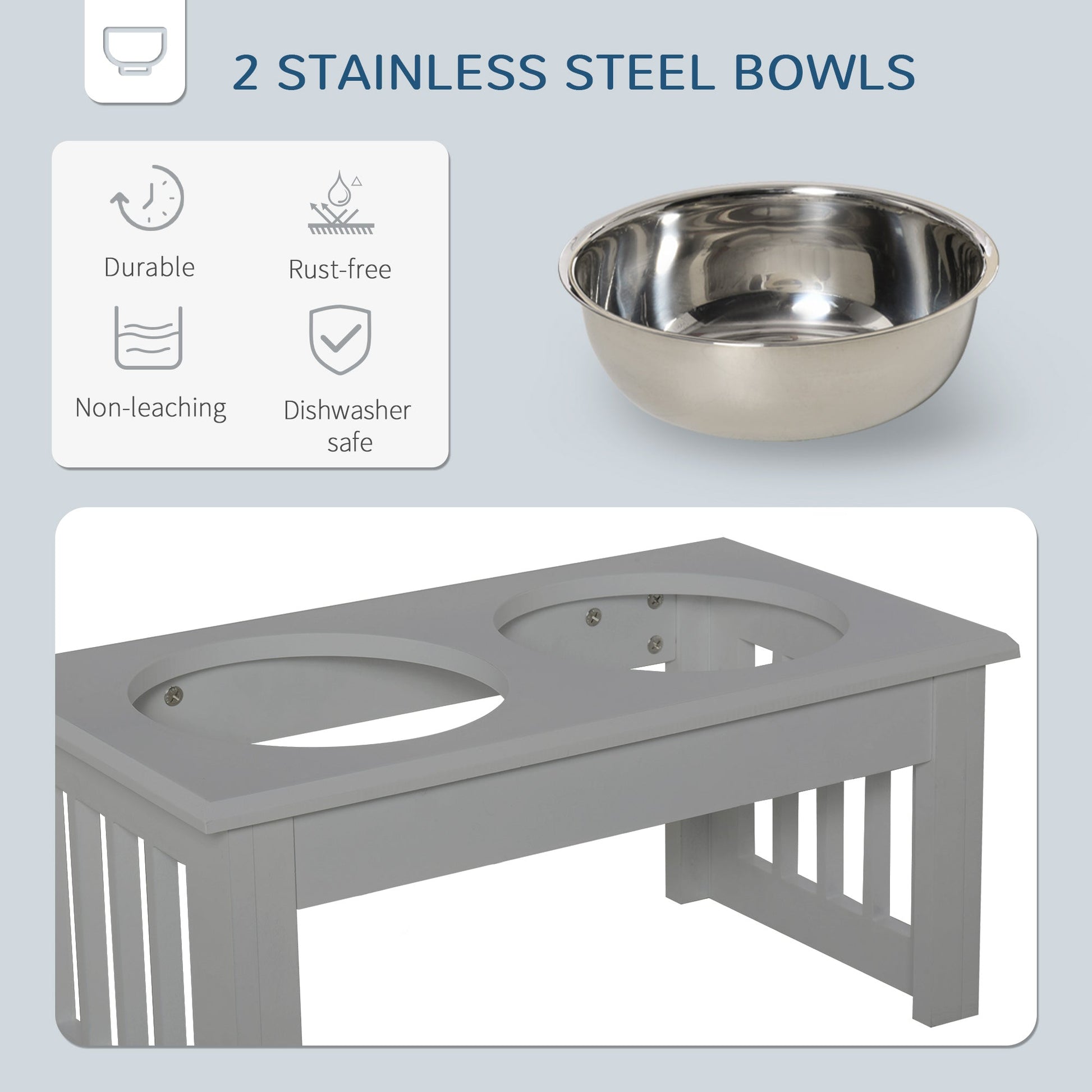 Raised Dog Bowl Feeding Bowls with Stand for Extra Small and Small Dogs Elevated Pet Bowls Water Food Feeder 44L x 24W x 15H cm - Grey