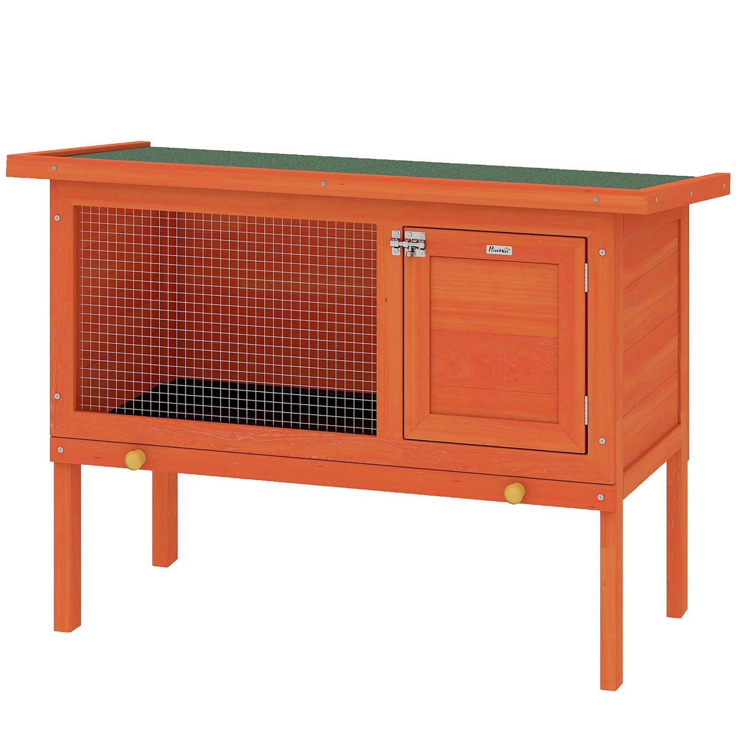 Wooden Rabbit Hutch, Guinea Pig Hutch with Openable Asphalt Roof and Pull-Out Tray, Outdoor Elevated Bunny House for Rabbits, Chinchillas and Small Animals, Indoor Outdoor Use, Orange