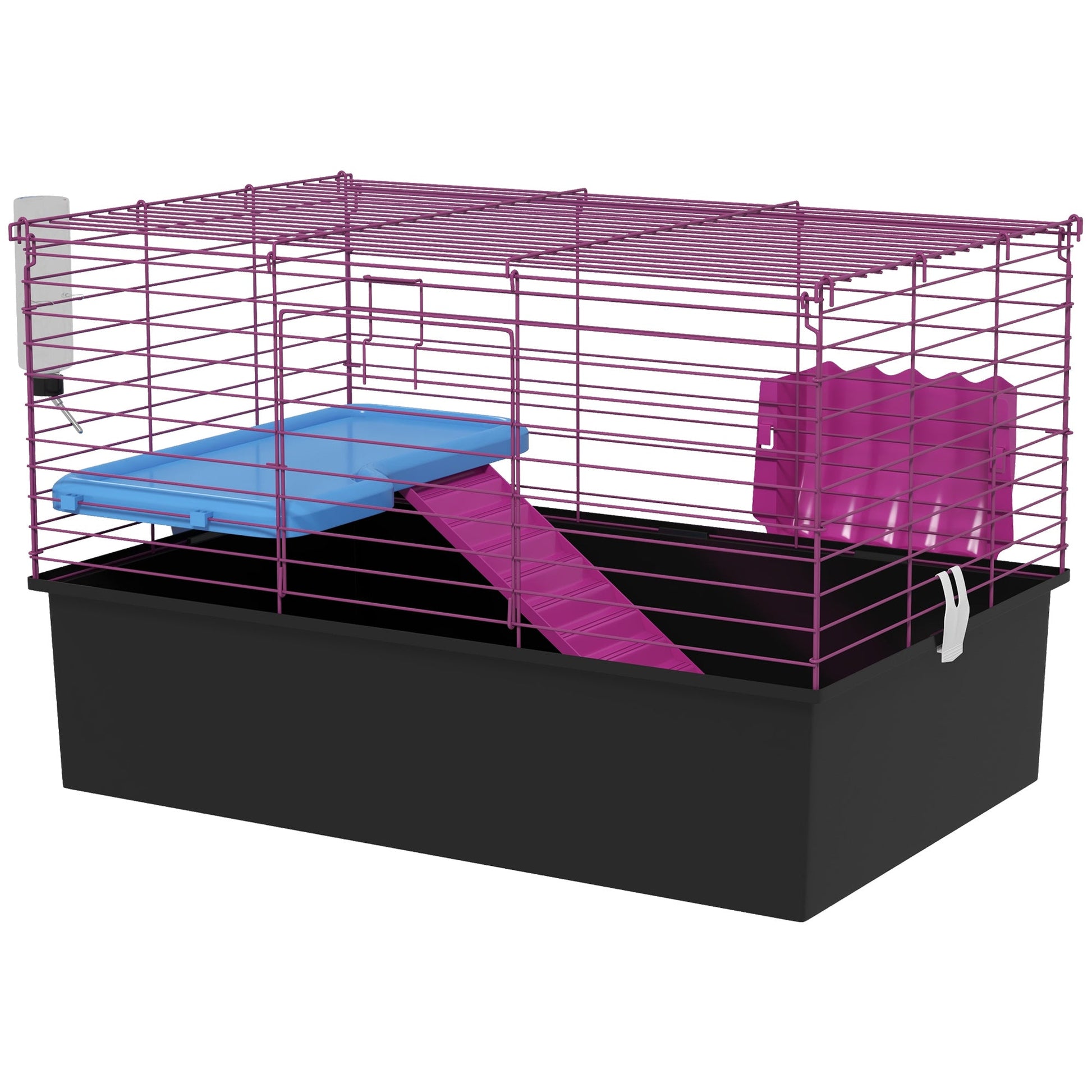 Guinea Pig Cage Chinchillas Rabbit Small Animal Cage with Ramp, Dish, Water Bottle, 71 x 46 x 47cm, Black