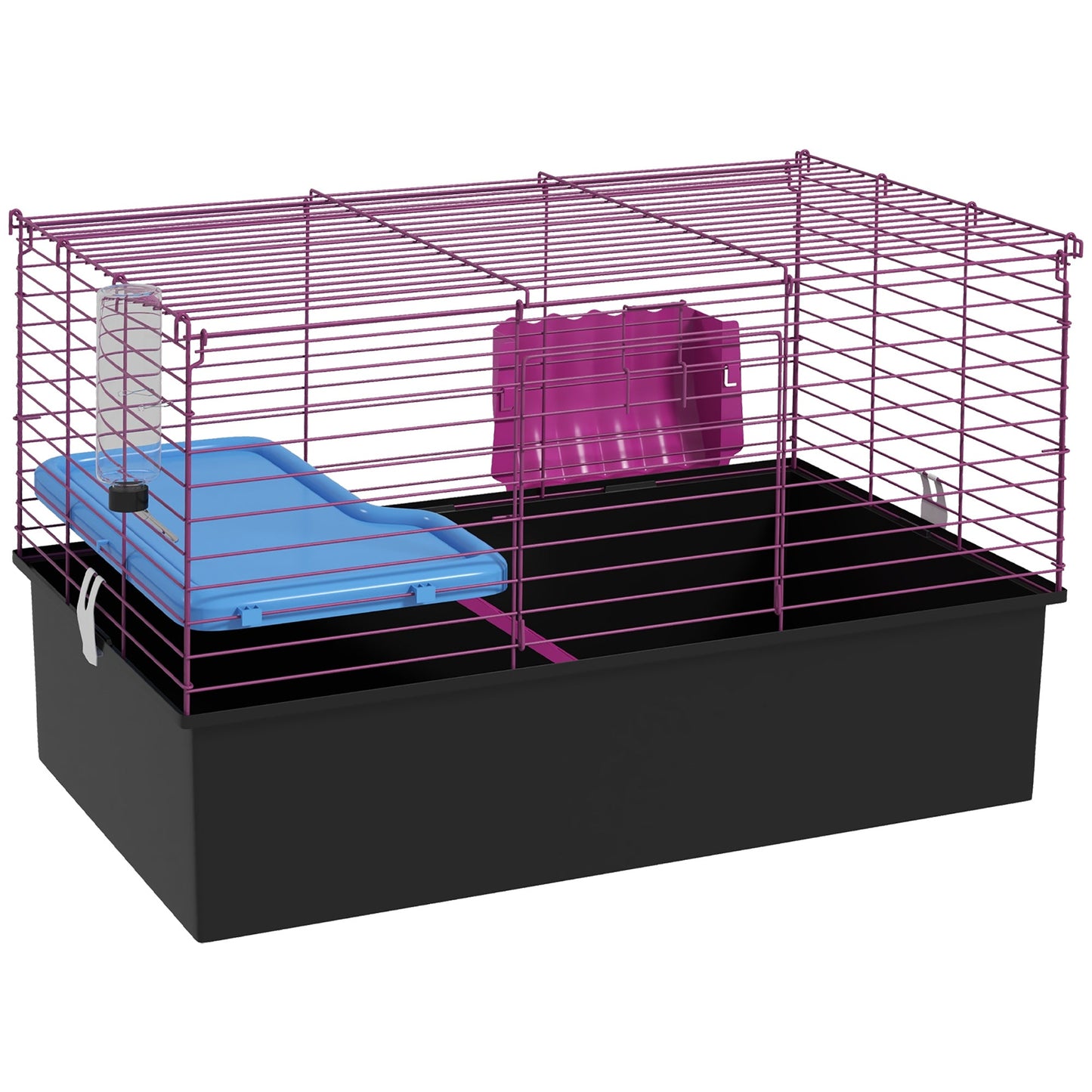 Guinea Pig Cage Chinchillas Rabbit Small Animal Cage with Ramp, Dish, Water Bottle, 71 x 46 x 47cm, Black
