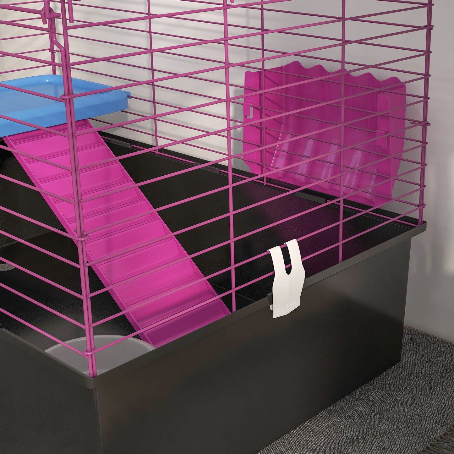Guinea Pig Cage Chinchillas Rabbit Small Animal Cage with Ramp, Dish, Water Bottle, 71 x 46 x 47cm, Black