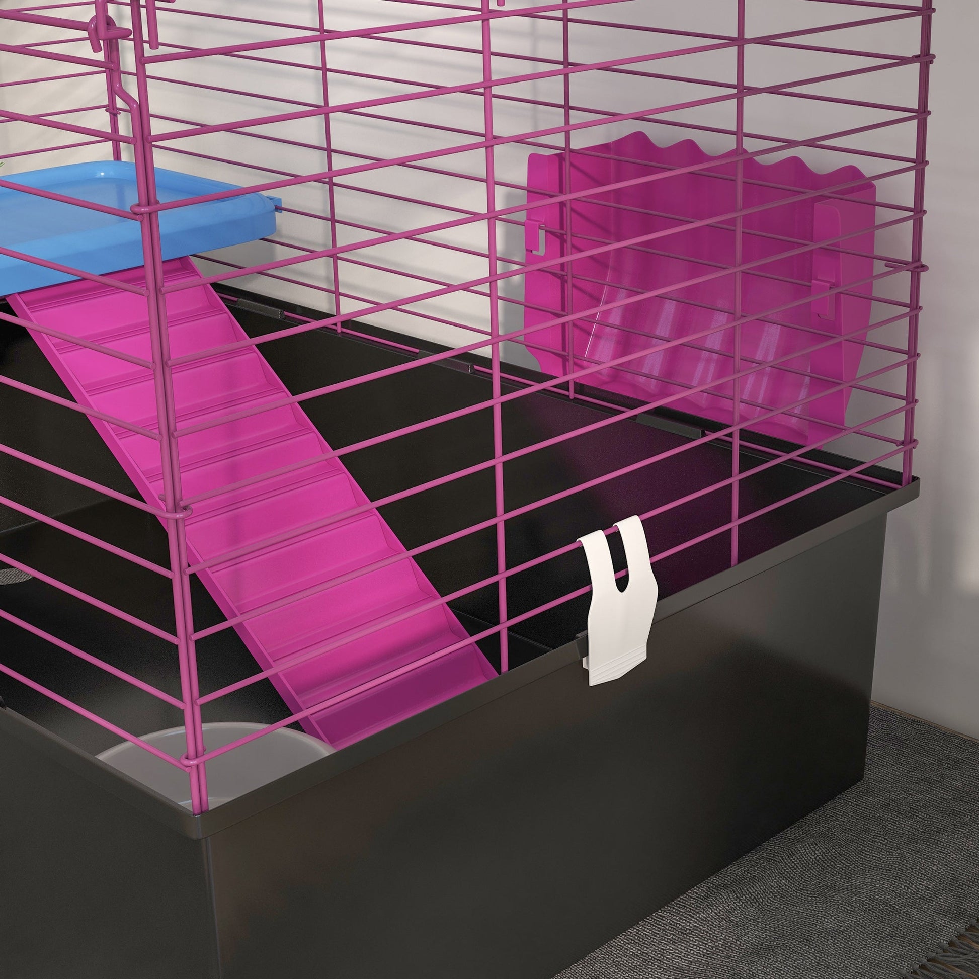 Guinea Pig Cage Chinchillas Rabbit Small Animal Cage with Ramp, Dish, Water Bottle, 71 x 46 x 47cm, Black